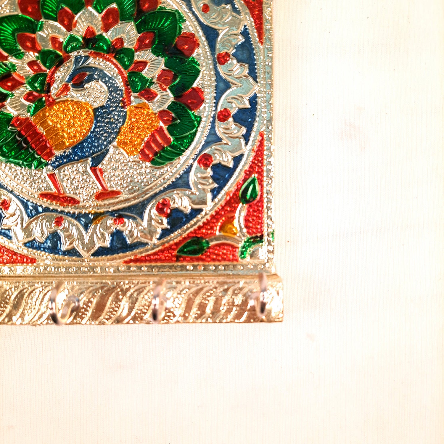 Key Holder Stands | Keys Hook Hangers - Minakari Peacock Design | Keys Organizer - For Home, Entrance, Office Decor & Gifts - 6 Inch (5 Hooks) - Apkamart #style_Pack of 4