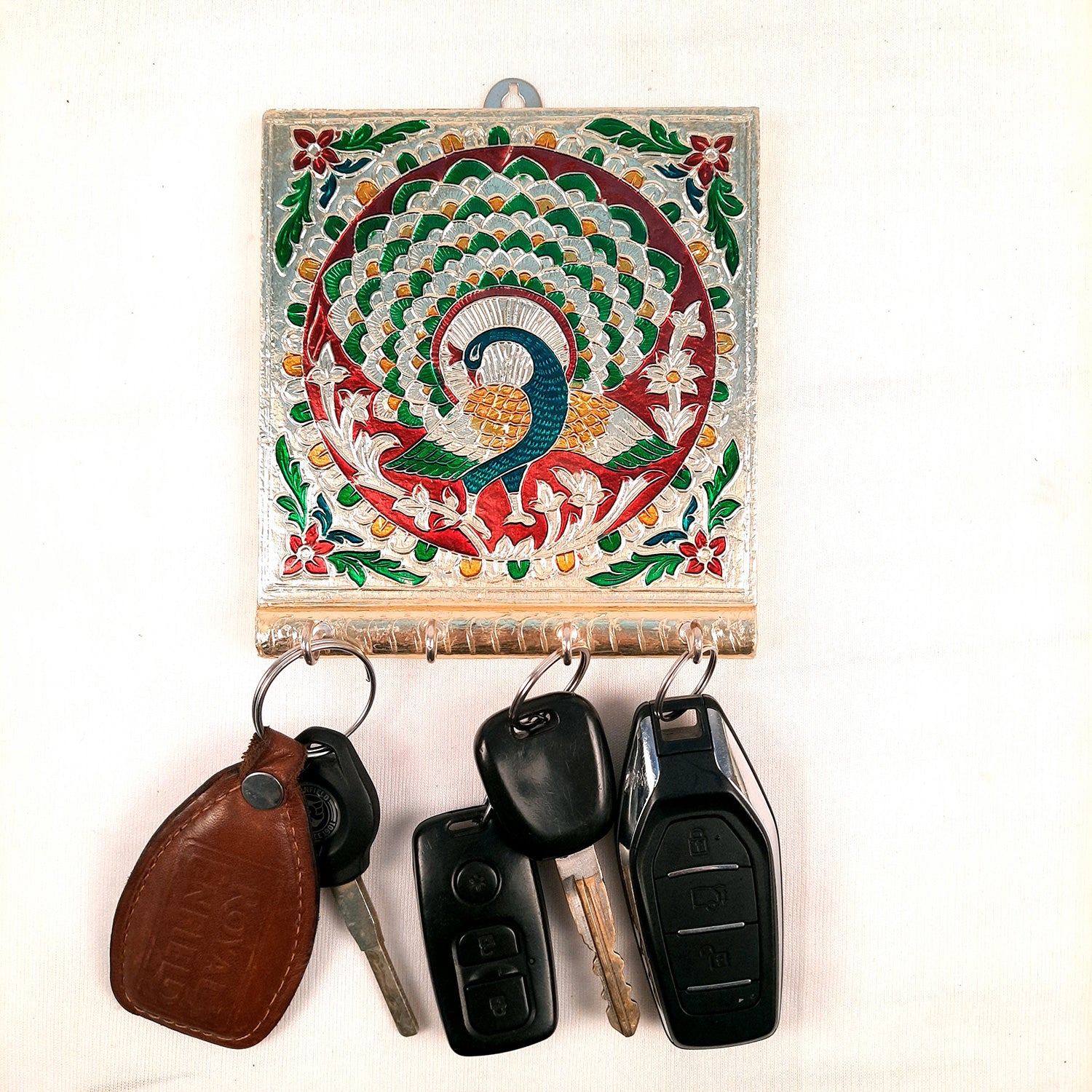 Key Holder Stands | Keys Hook Wall Hangers Minakari Design | Keys Organizer - For Home, Entrance, Office Decor & Gifts - 5 Inch (4 Hooks) - Apkamart #Style_Pack of 2