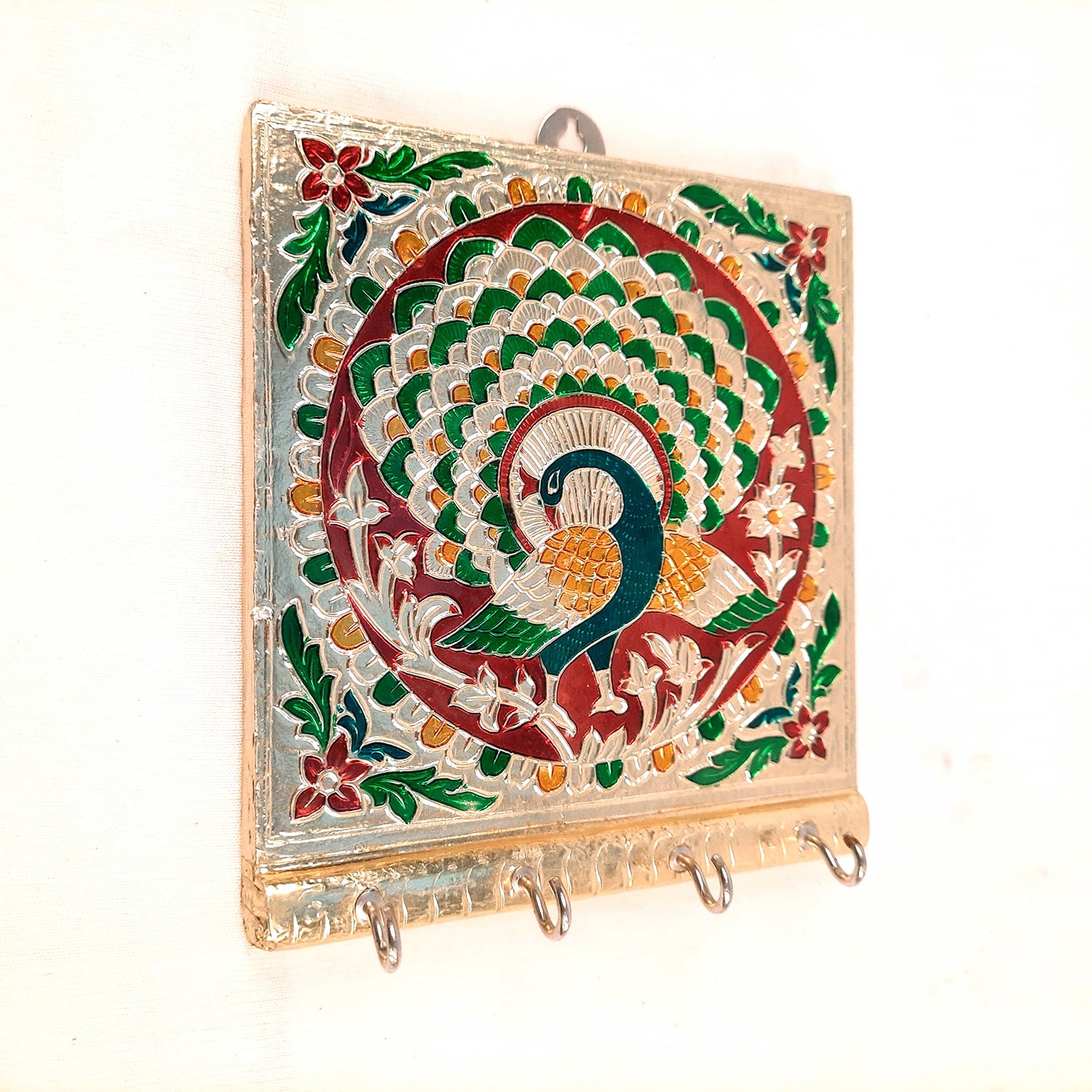 Key Holder Stands | Keys Hook Wall Hangers Minakari Design | Keys Organizer - For Home, Entrance, Office Decor & Gifts - 5 Inch (4 Hooks) - Apkamart #Style_Pack of 1