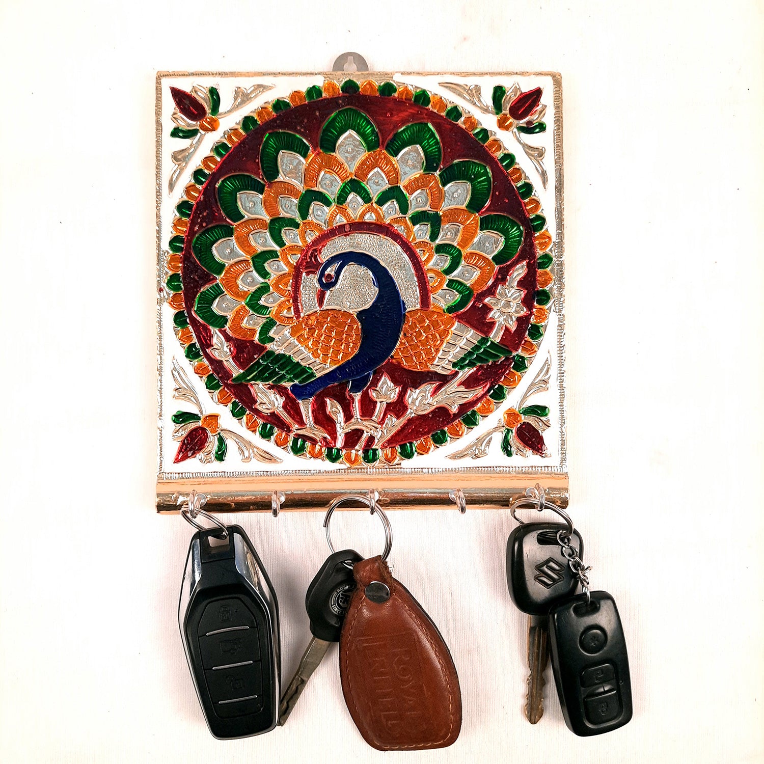 Key Holder Stands | Keys Hook Wall Hangers With Minakari Work| Keys Organizer - For Home, Entrance, Office Decor & Gifts - 5 Inch (4 Hooks) - Apkamart #Style_Pack of 4