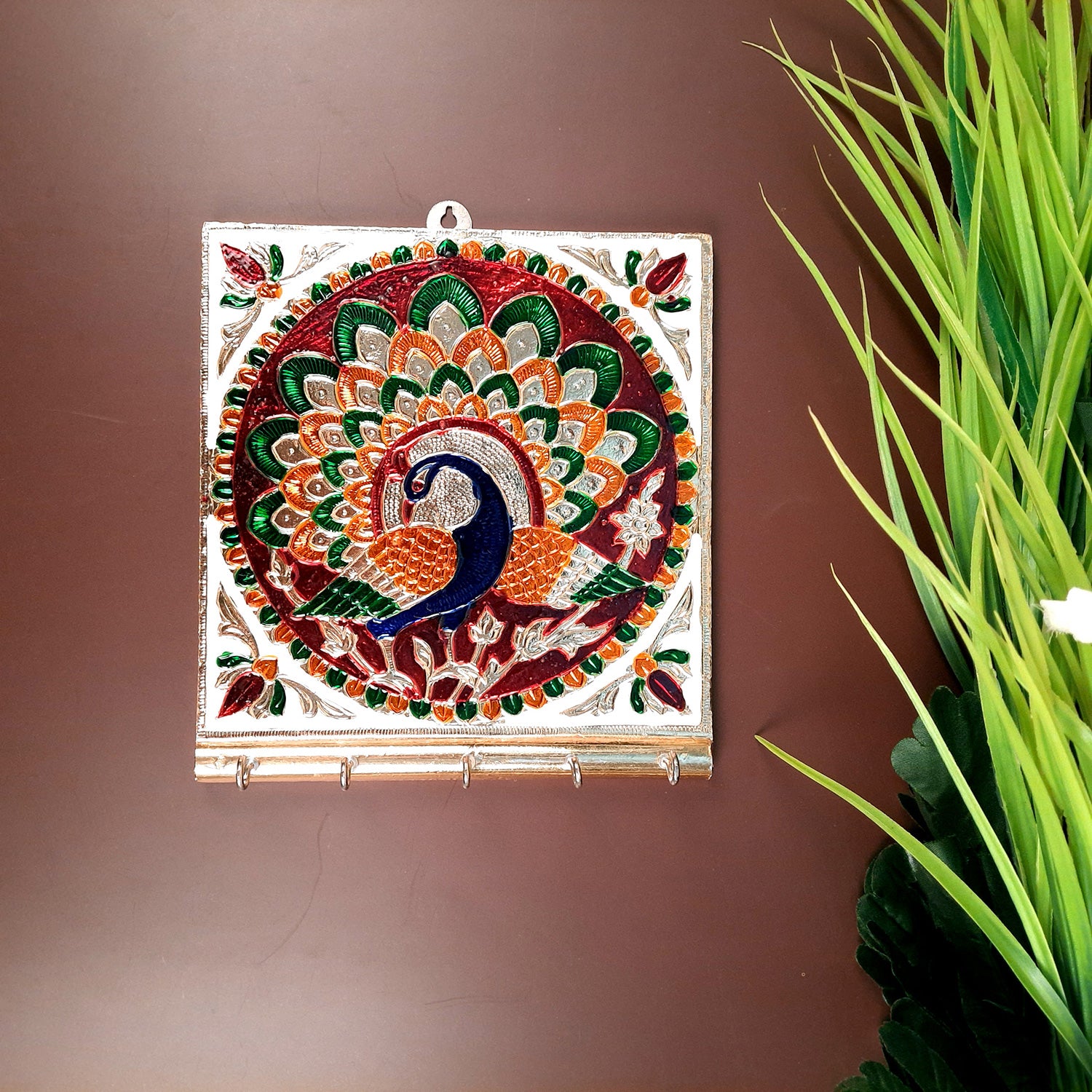 Key Holder Stands | Keys Hook Wall Hangers With Minakari Work| Keys Organizer - For Home, Entrance, Office Decor & Gifts - 5 Inch (4 Hooks) - Apkamart #Style_Pack of 2