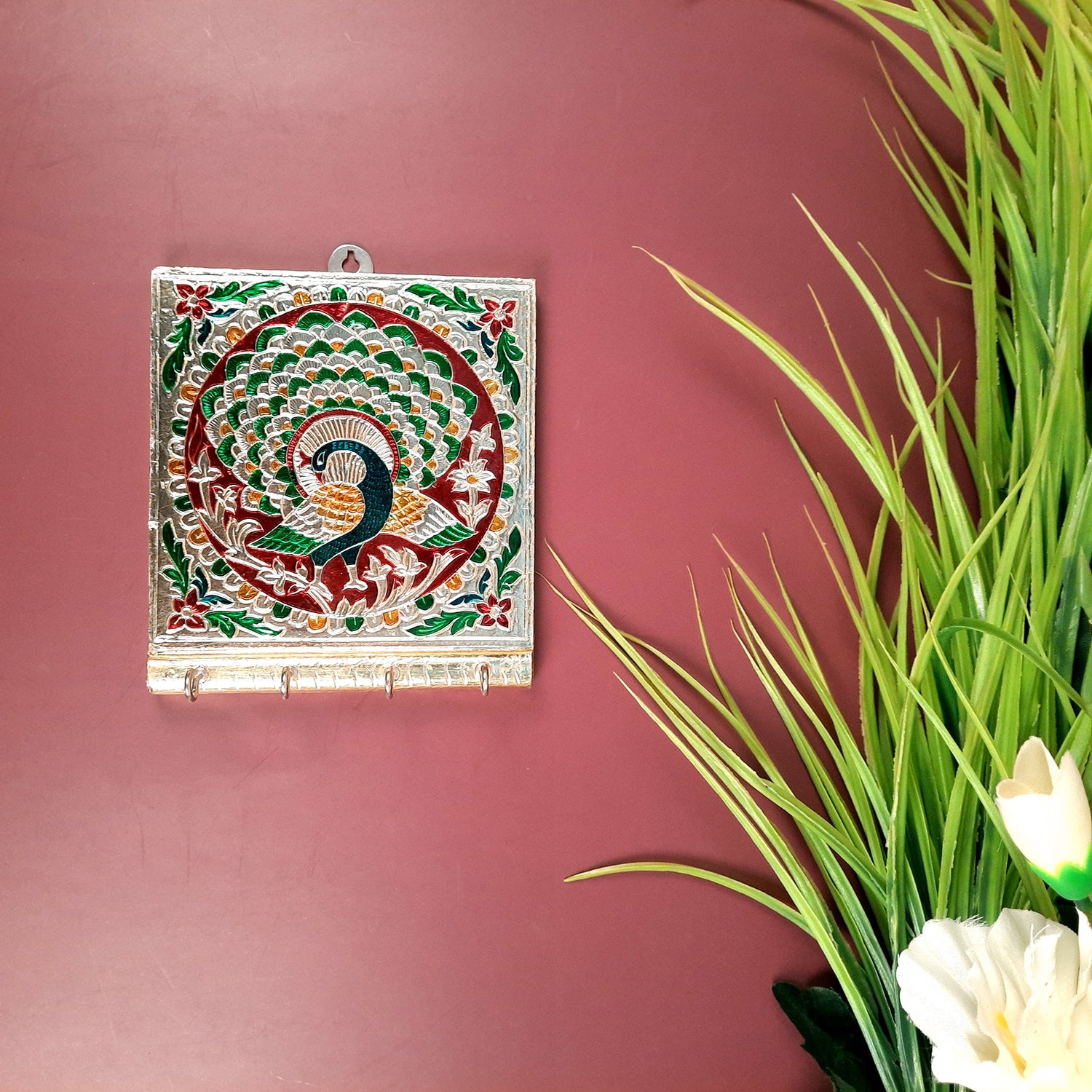 Key Holder Stands | Keys Hook Wall Hangers Minakari Design | Keys Organizer - For Home, Entrance, Office Decor & Gifts - 5 Inch (4 Hooks) - Apkamart #Style_Pack of 2