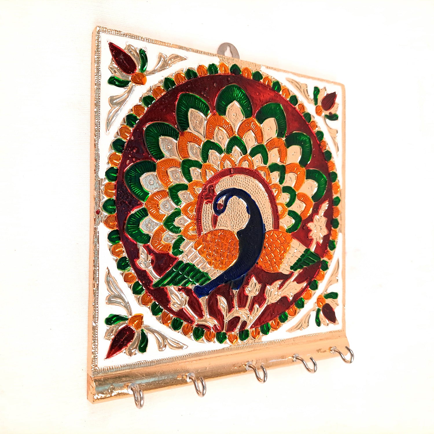 Key Holder Stands | Keys Hook Wall Hangers With Minakari Work| Keys Organizer - For Home, Entrance, Office Decor & Gifts - 5 Inch (4 Hooks) - Apkamart #Style_Pack of 1