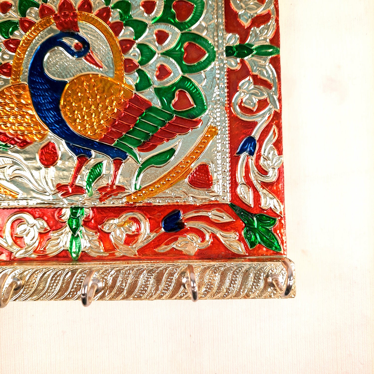 Key Holder Stands | Keys Hook Hangers - Minakari Peacock Design | Keys Organizer - For Home, Entrance, Office Decor & Gifts - 8 Inch (6 Hooks) - Apkamart #Style_Pack of 1