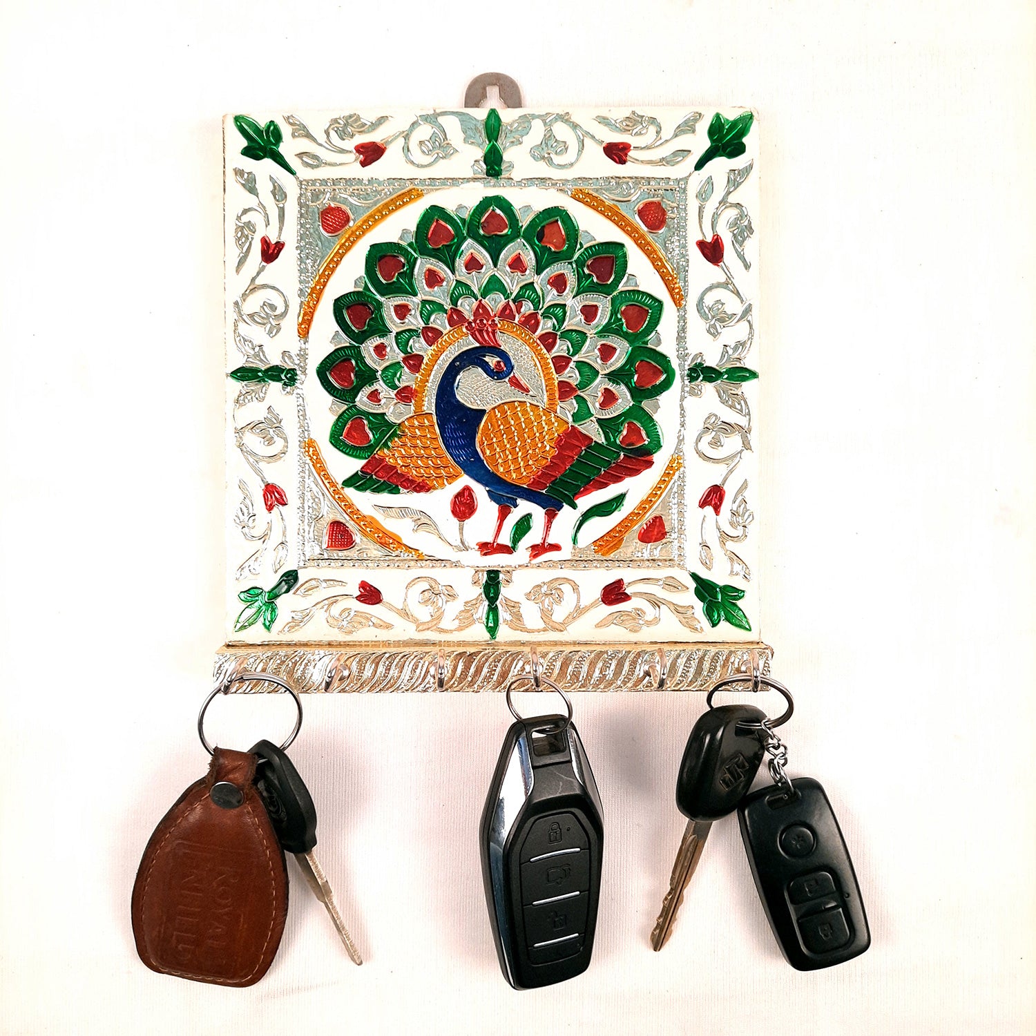 Key Hook Wall Hanging | Key Holder Stand Minakari Design | Key Hanger Organiser - For Home, Entrance, Office Decor & Gifts - 7 Inch - Apkamart #style_pack of 4