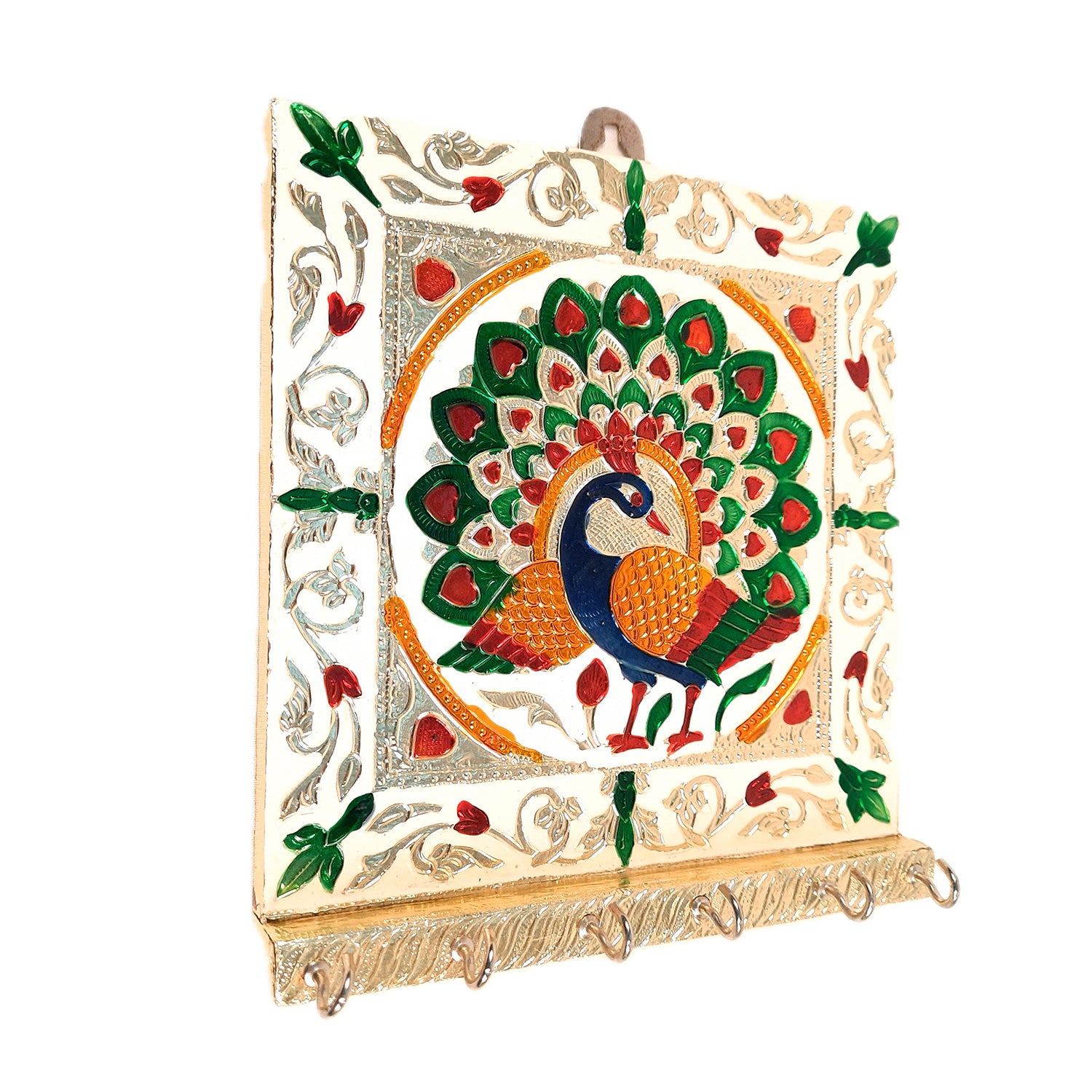 Key Hook Wall Hanging | Key Holder Stand Minakari Design | Key Hanger Organiser - For Home, Entrance, Office Decor & Gifts - 7 Inch - Apkamart #style_pack of 1