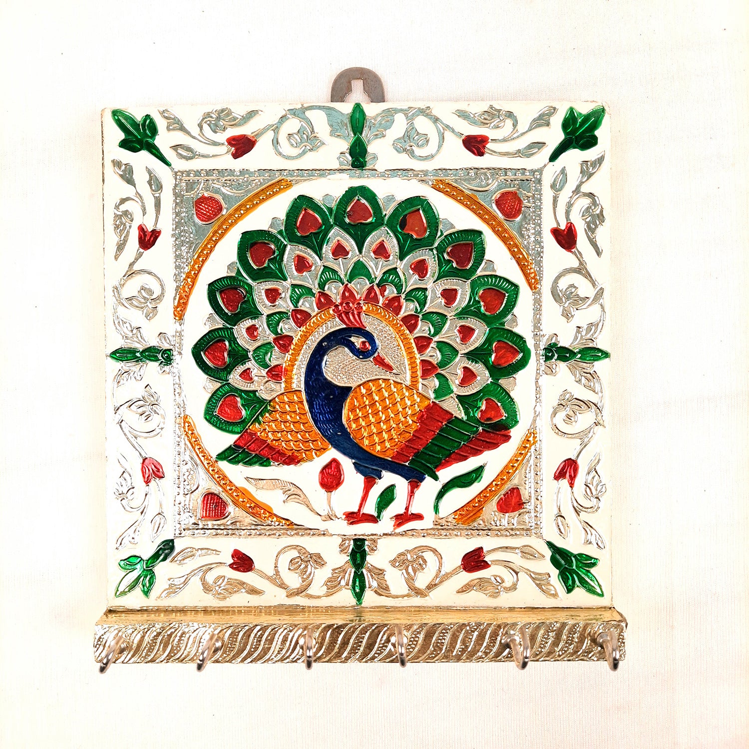 Key Hook Wall Hanging | Key Holder Stand Minakari Design | Key Hanger Organiser - For Home, Entrance, Office Decor & Gifts - 7 Inch - Apkamart #style_pack of 1