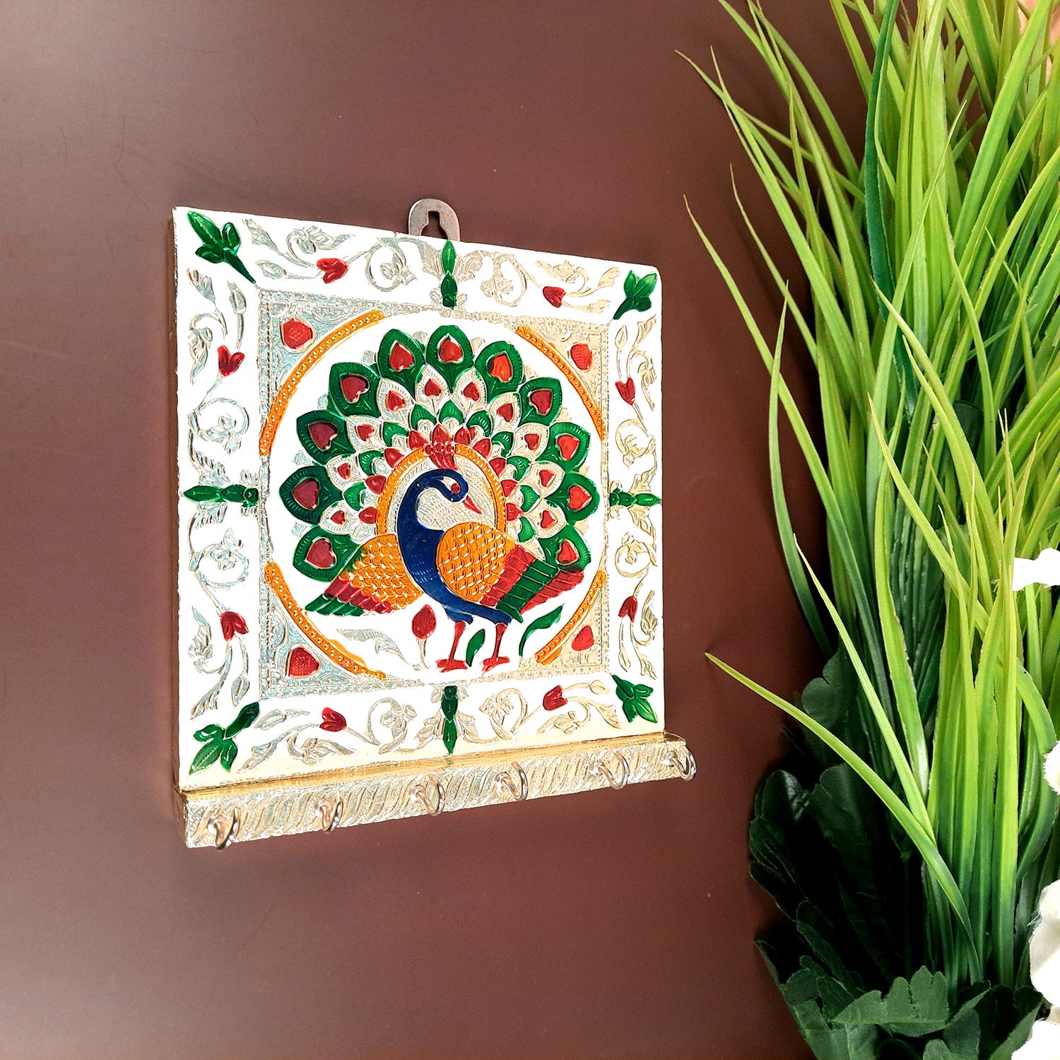 Key Hook Wall Hanging | Key Holder Stand Minakari Design | Key Hanger Organiser - For Home, Entrance, Office Decor & Gifts - 7 Inch - Apkamart #style_pack of 2