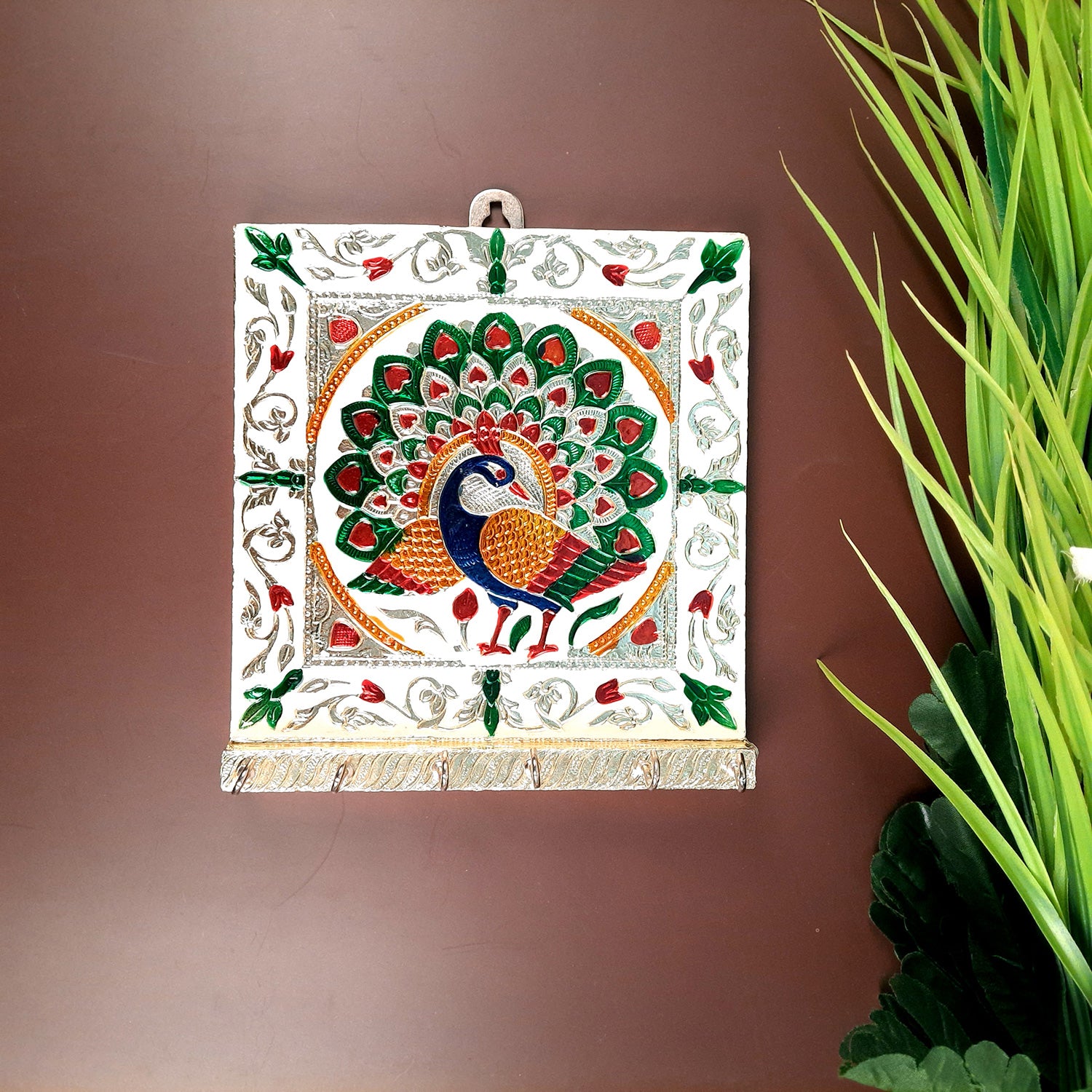 Key Hook Wall Hanging | Key Holder Stand Minakari Design | Key Hanger Organiser - For Home, Entrance, Office Decor & Gifts - 7 Inch - Apkamart #style_pack of 2