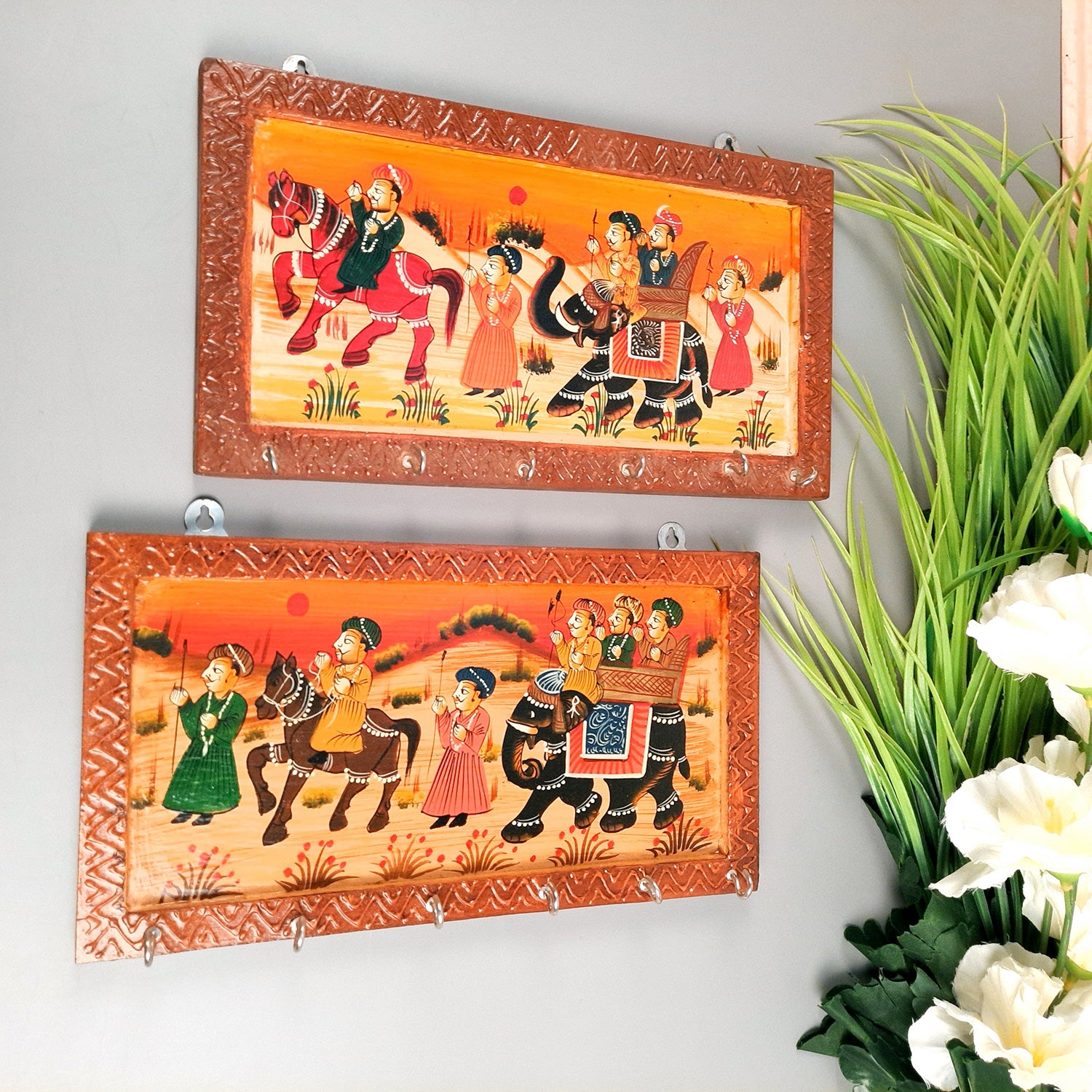 Key Holder Stands | Wooden Keys Hook Hangers | Keys Organizer - For Home, Entrance, Office Decor & Gifts - 12 Inch (6 Hooks) - Apkamart #Style_Pack of 2