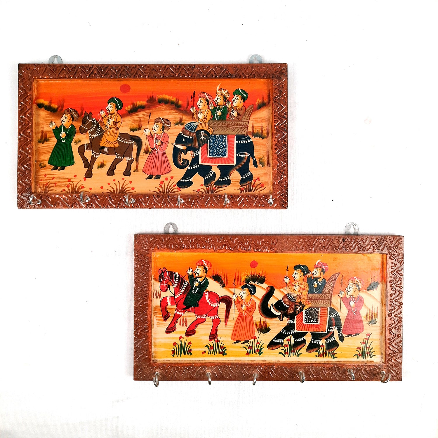 Key Holder Stands | Wooden Keys Hook Hangers | Keys Organizer - For Home, Entrance, Office Decor & Gifts - 12 Inch (6 Hooks) - Apkamart #Style_Pack of 2