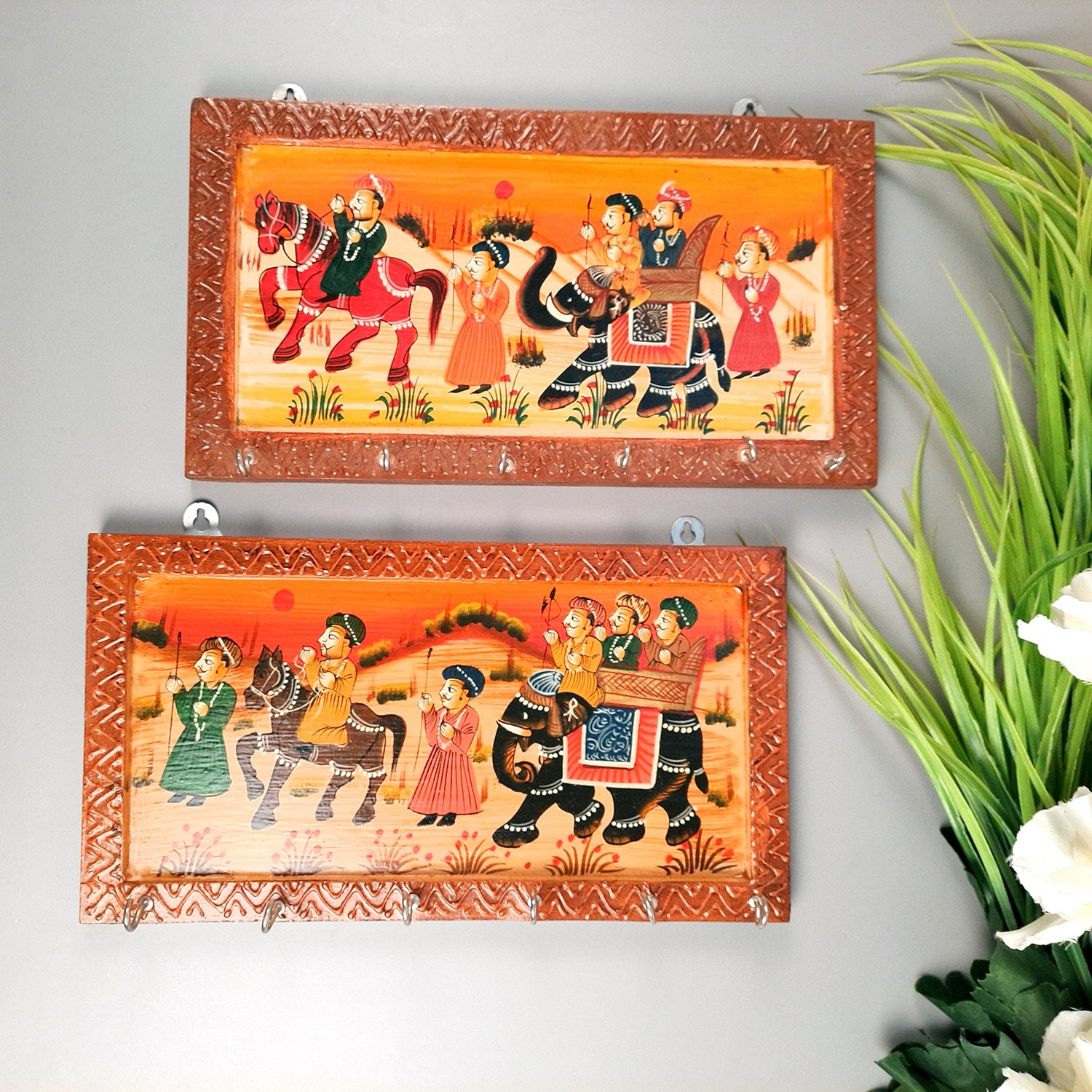 Key Holder Stands | Wooden Keys Hook Hangers | Keys Organizer - For Home, Entrance, Office Decor & Gifts - 12 Inch (6 Hooks) - Apkamart #Style_Pack of 2