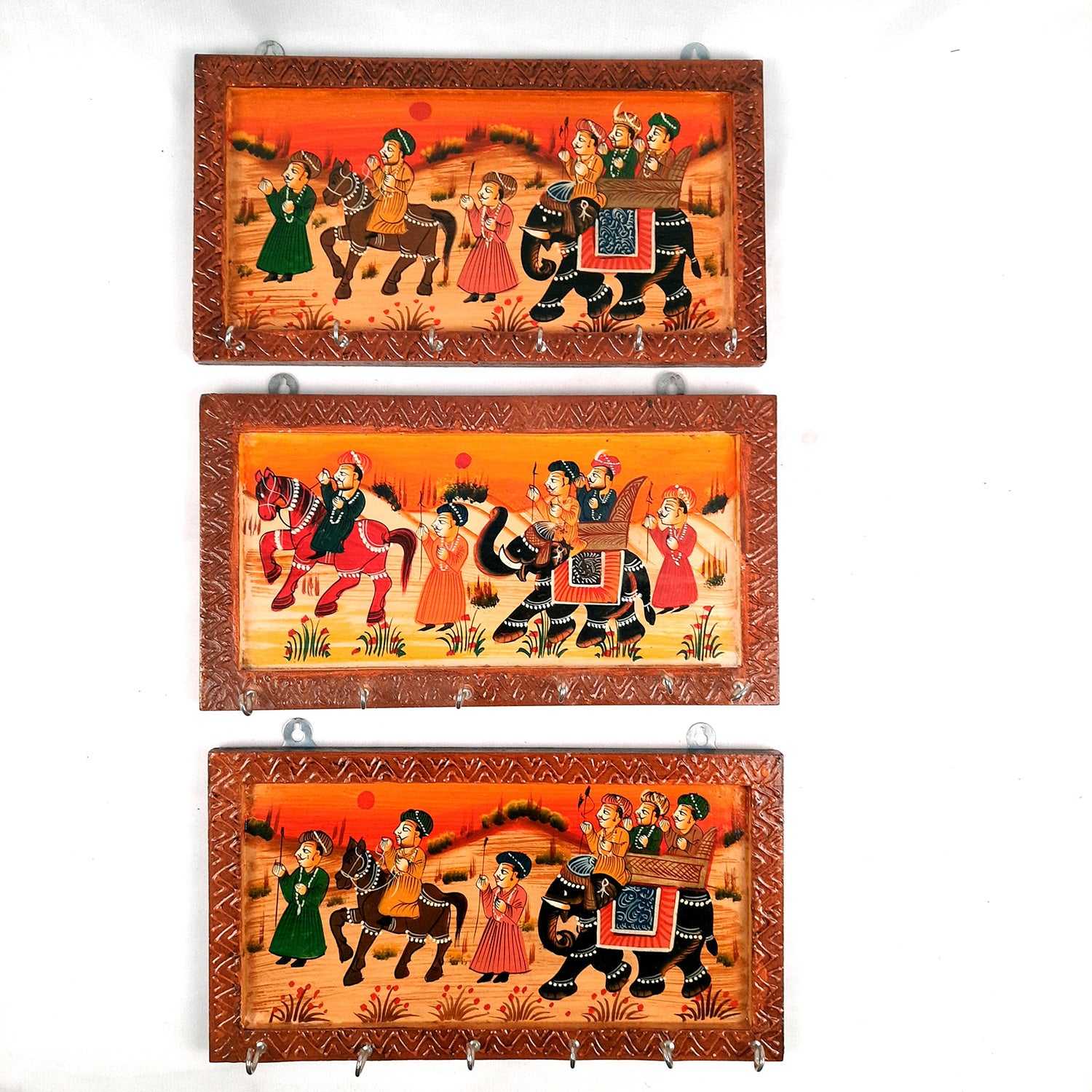 Key Holder Stands | Wooden Keys Hook Hangers | Keys Organizer - For Home, Entrance, Office Decor & Gifts - 12 Inch (6 Hooks) - Apkamart #Style_Pack of 3