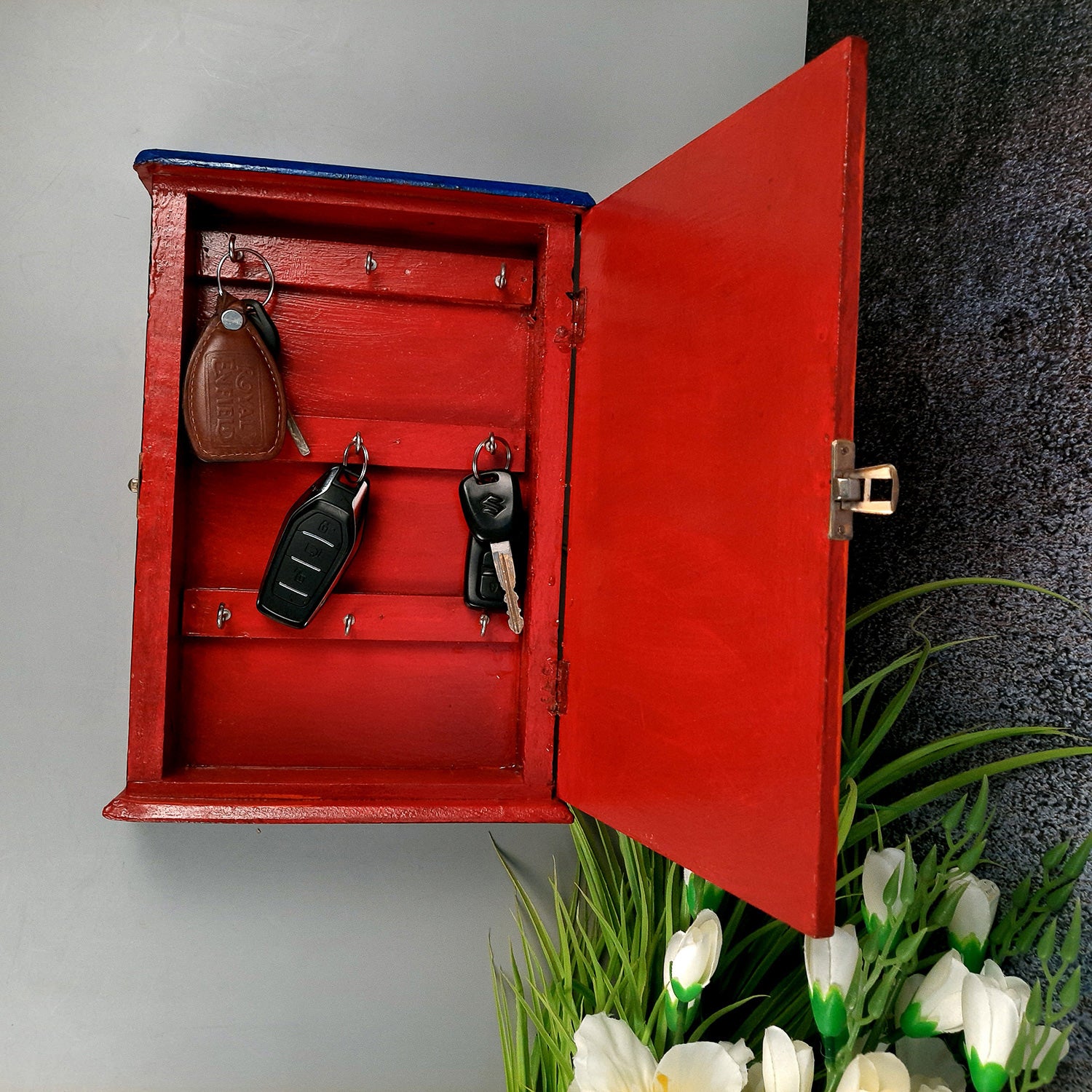 Key Holder Box Wall Hanging | Wooden Cabinet Key Hook Stand | Keys Organizer - For Home, Entrance, Office Decor & Gifts - 12 (9 Hooks) - Apkamart