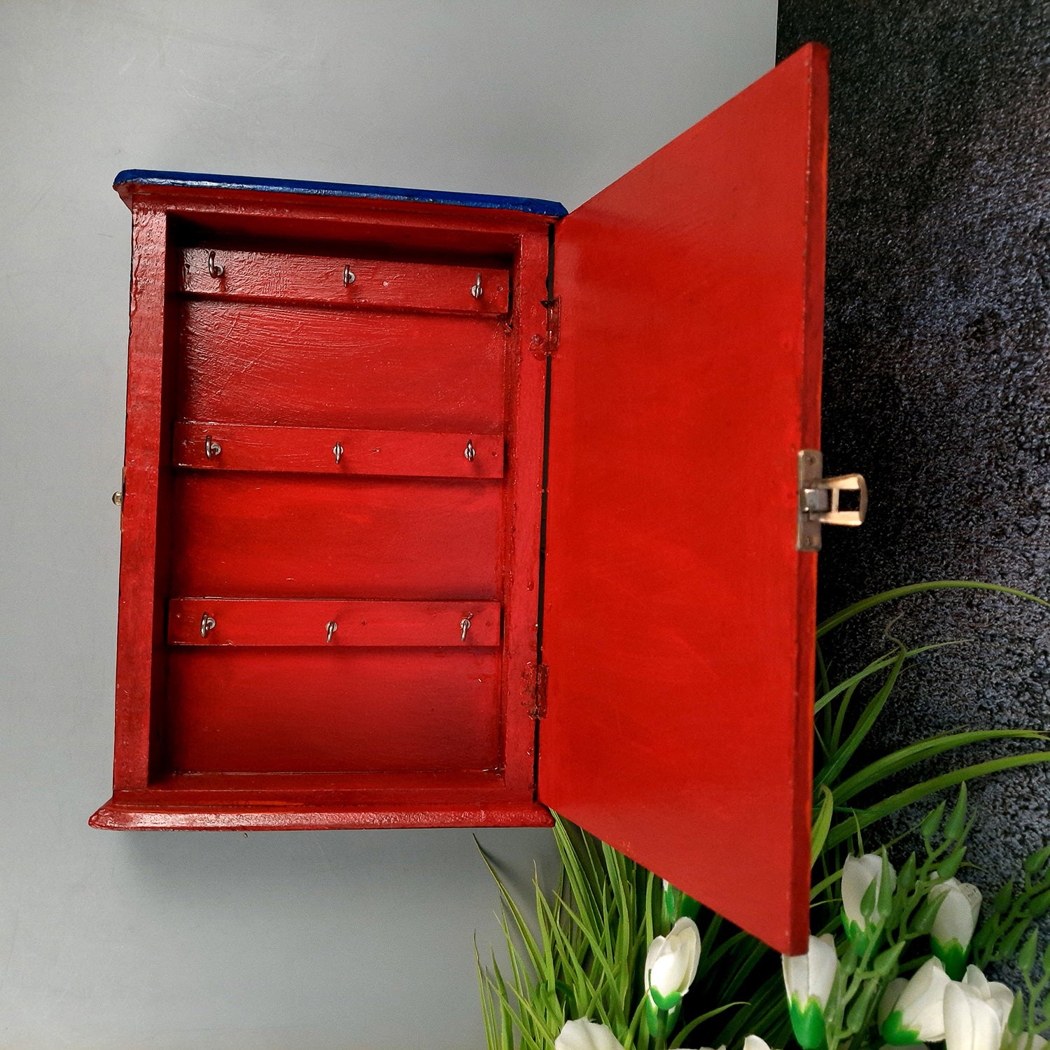 Key Holder Box Wall Hanging | Wooden Cabinet Key Hook Stand | Keys Organizer - For Home, Entrance, Office Decor & Gifts - 12 (9 Hooks) - Apkamart
