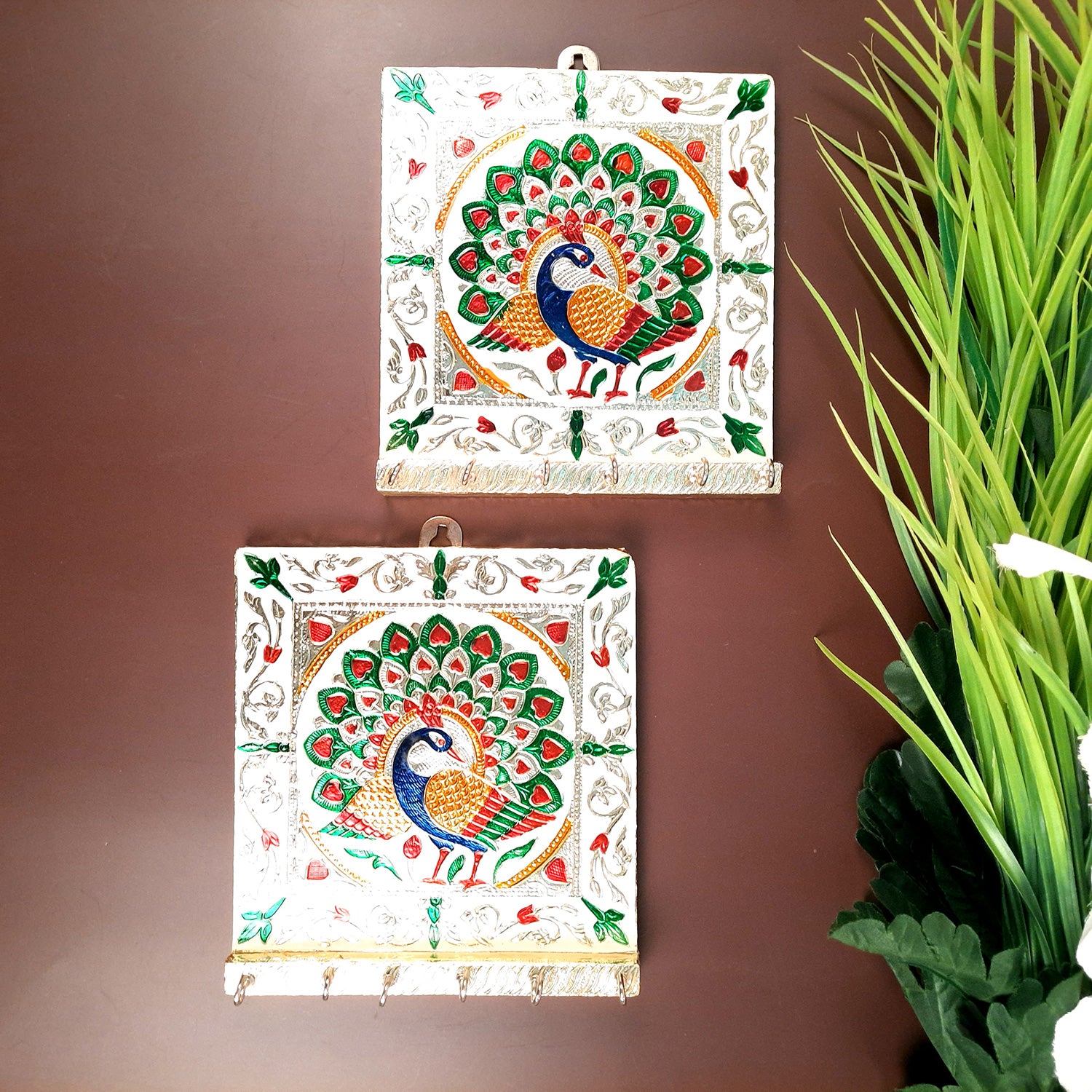 Key Hook Wall Hanging | Key Holder Stand Minakari Design | Key Hanger Organiser - For Home, Entrance, Office Decor & Gifts - 7 Inch - Apkamart #style_pack of 2