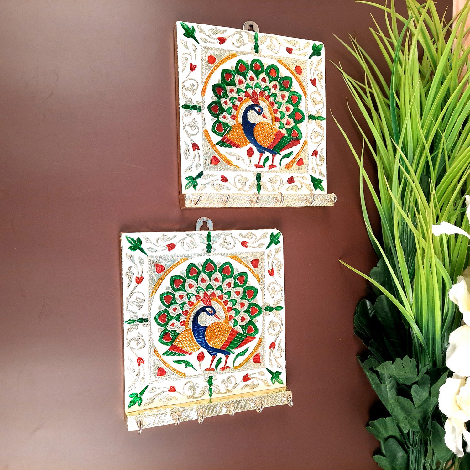 Key Hook Wall Hanging | Key Holder Stand Minakari Design | Key Hanger Organiser - For Home, Entrance, Office Decor & Gifts - 7 Inch - Apkamart #style_pack of 2