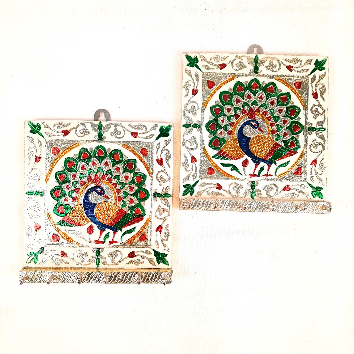 Key Hook Wall Hanging | Key Holder Stand Minakari Design | Key Hanger Organiser - For Home, Entrance, Office Decor & Gifts - 7 Inch - Apkamart #style_pack of 2