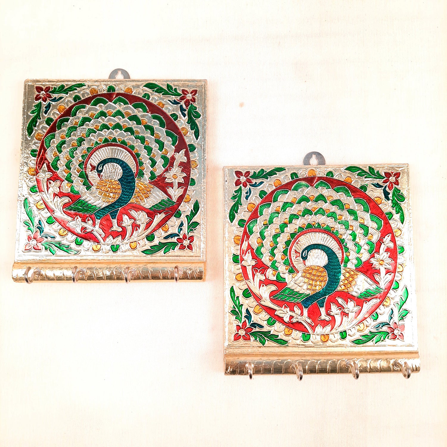 Key Holder Stands | Keys Hook Wall Hangers Minakari Design | Keys Organizer - For Home, Entrance, Office Decor & Gifts - 5 Inch (4 Hooks) - Apkamart #Style_Pack of 2