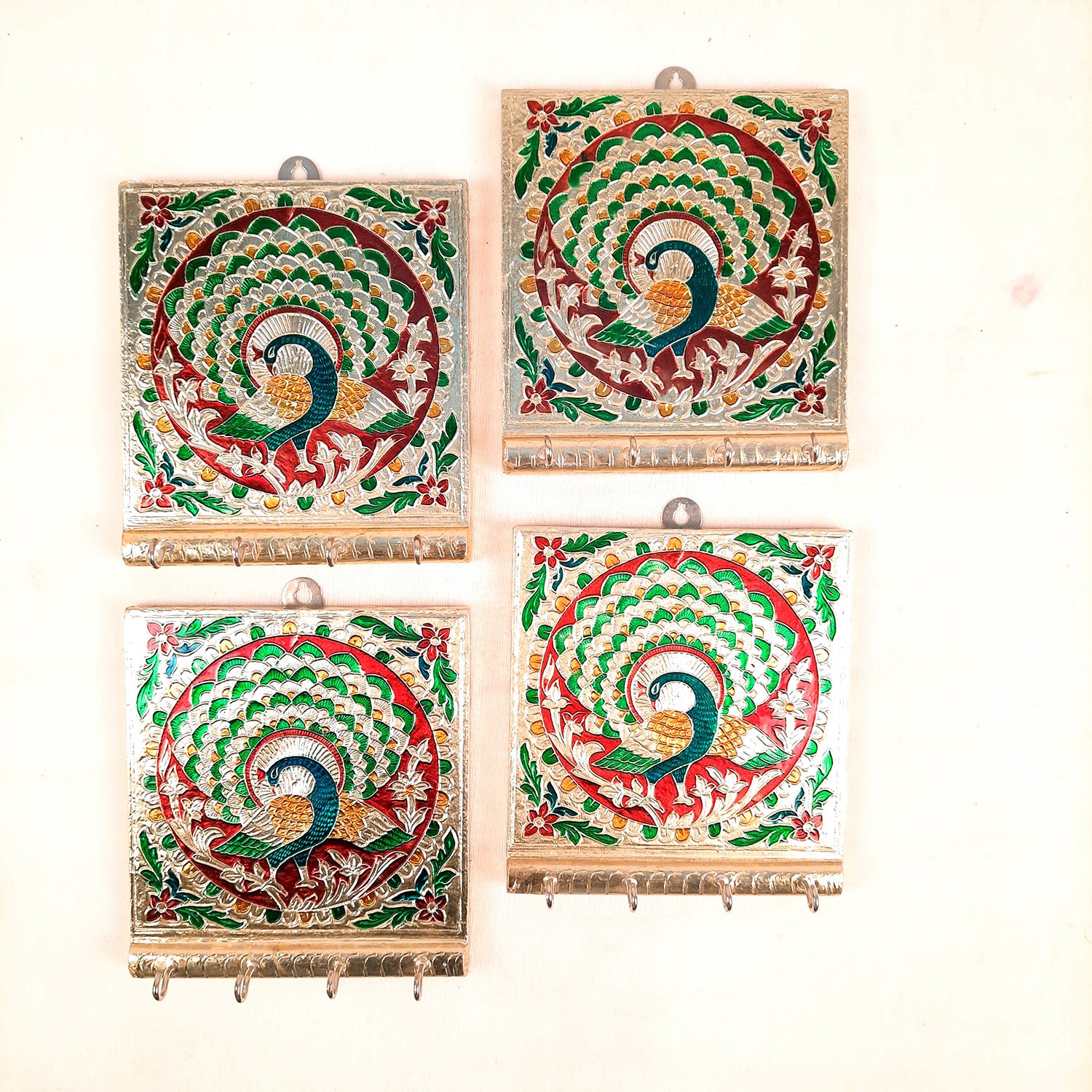 Key Holder Stands | Keys Hook Wall Hangers Minakari Design | Keys Organizer - For Home, Entrance, Office Decor & Gifts - 5 Inch (4 Hooks) - Apkamart #Style_Pack of 4