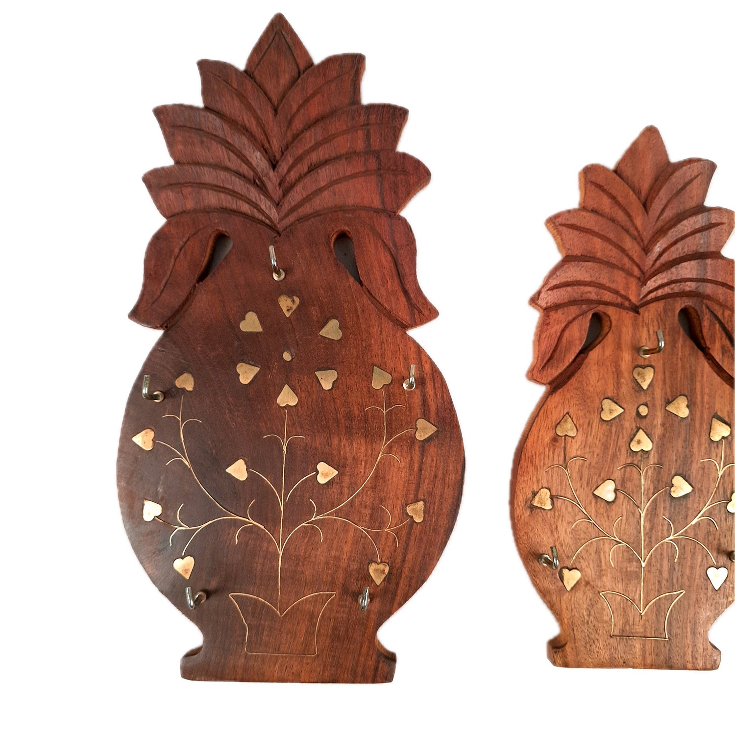 Key Holder Wall Hanging | Key Hook Stand - Pineapple Design | Wooden Keys Organizer - For Home, Entrance, Office Decor & Gifts - (Set of 3) (11 Hooks) - Apkamart