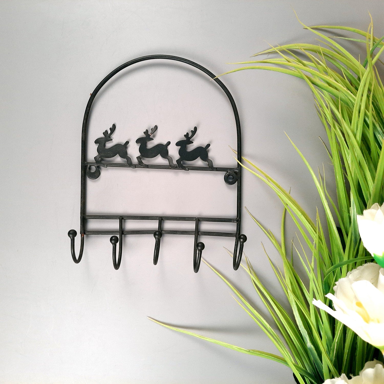 Key Holder Stands | Keys Hook Wall Hangers - Reindeer Design | Keys Organizer - For Home, Entrance, Office Decor & Gifts - 9 Inch (5 Hooks) - Apkamart #Style_Pack of 4