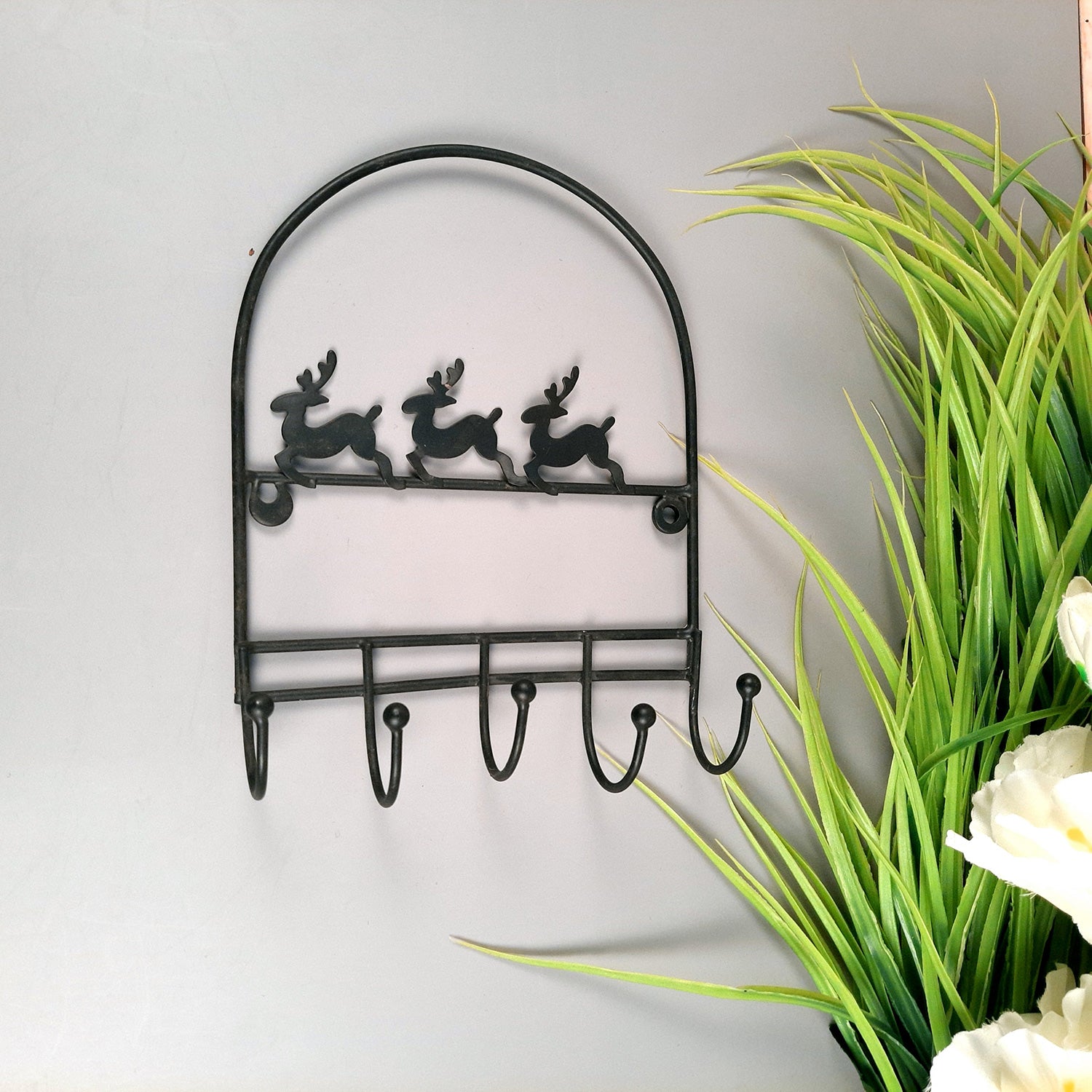 Key Holder Stands | Keys Hook Wall Hangers - Reindeer Design | Keys Organizer - For Home, Entrance, Office Decor & Gifts - 9 Inch (5 Hooks) - Apkamart #Style_Pack of 4