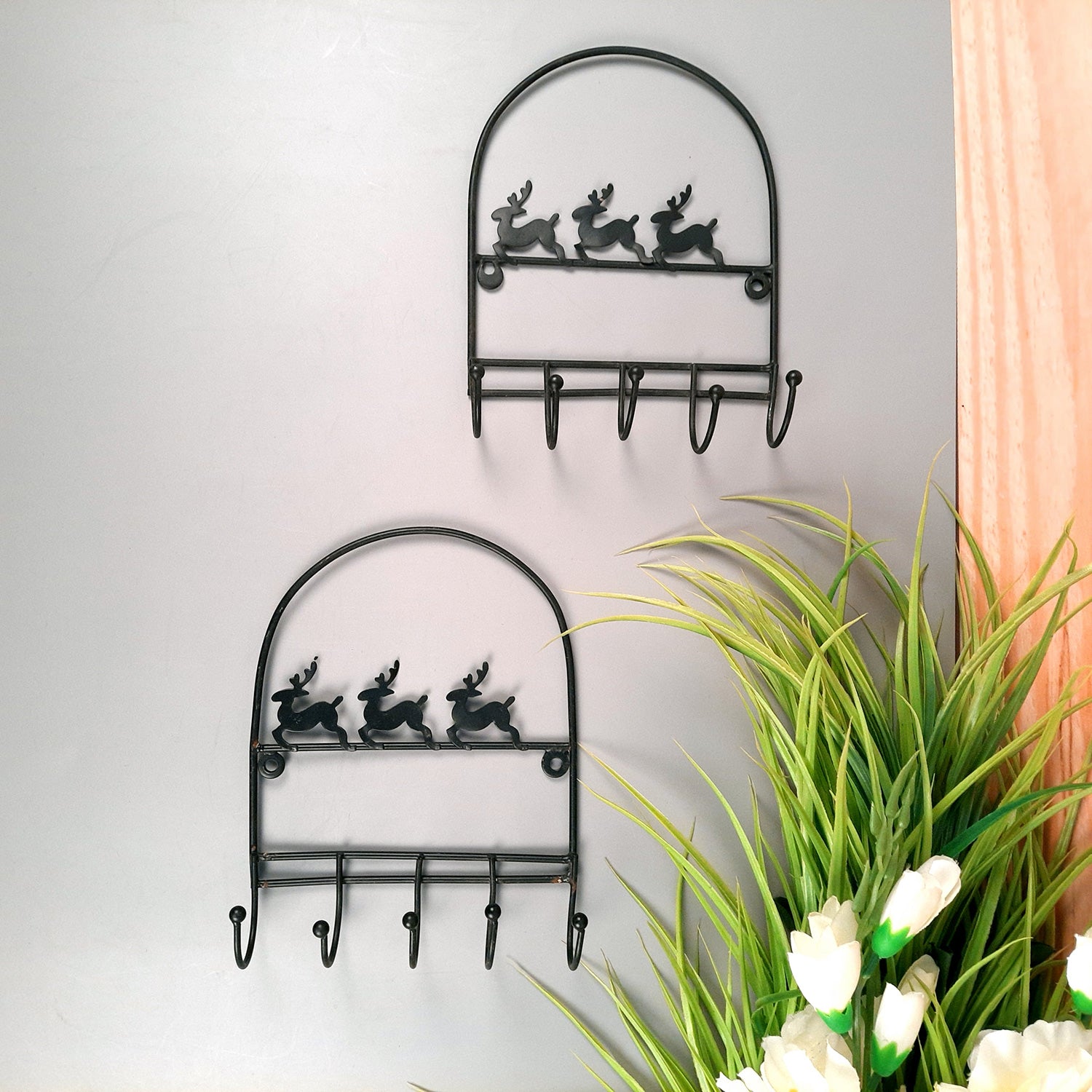 Key Holder Stands | Keys Hook Wall Hangers - Reindeer Design | Keys Organizer - For Home, Entrance, Office Decor & Gifts - 9 Inch (5 Hooks) - Apkamart #Style_Pack of 2