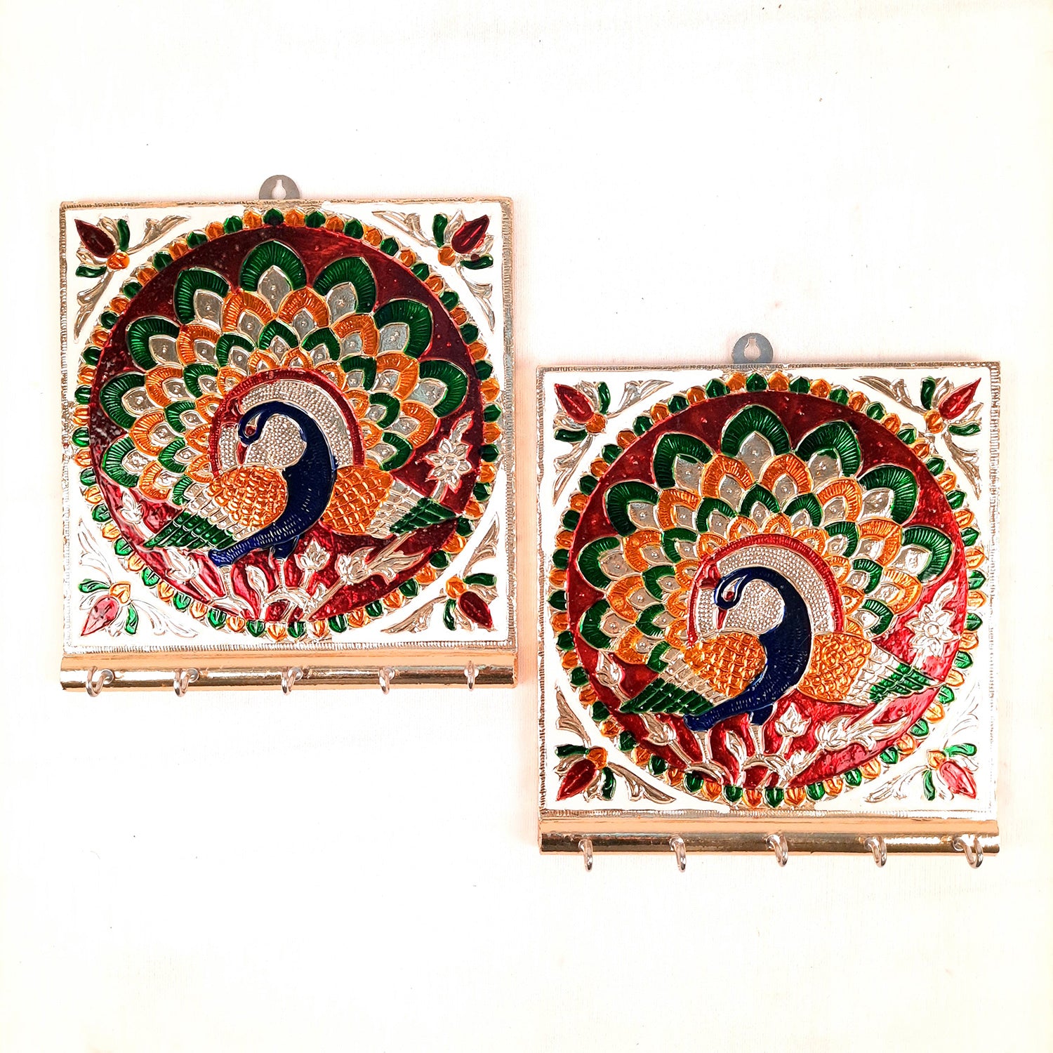 Key Holder Stands | Keys Hook Wall Hangers With Minakari Work| Keys Organizer - For Home, Entrance, Office Decor & Gifts - 5 Inch (4 Hooks) - Apkamart #Style_Pack of 2