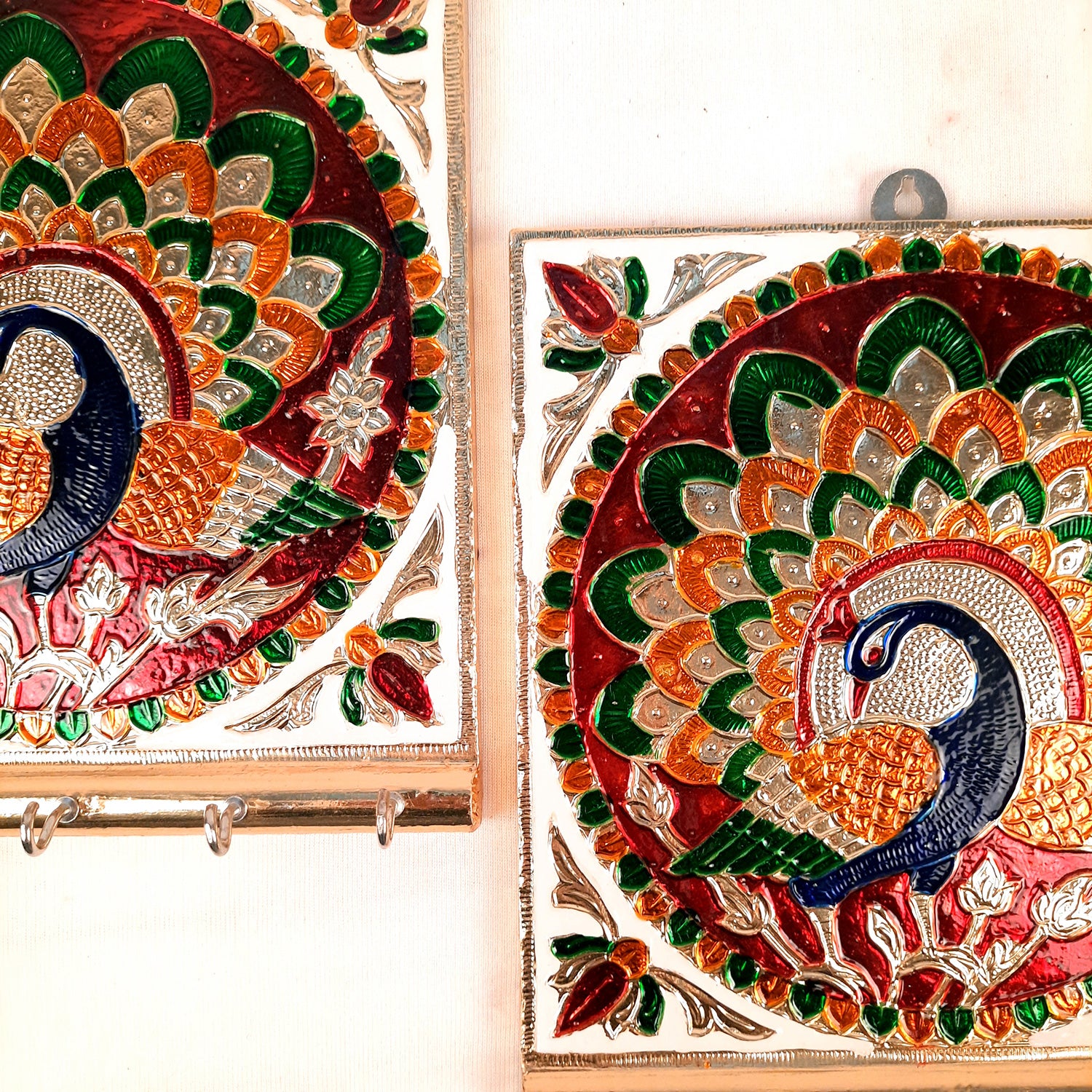 Key Holder Stands | Keys Hook Wall Hangers With Minakari Work| Keys Organizer - For Home, Entrance, Office Decor & Gifts - 5 Inch (4 Hooks) - Apkamart #Style_Pack of 2