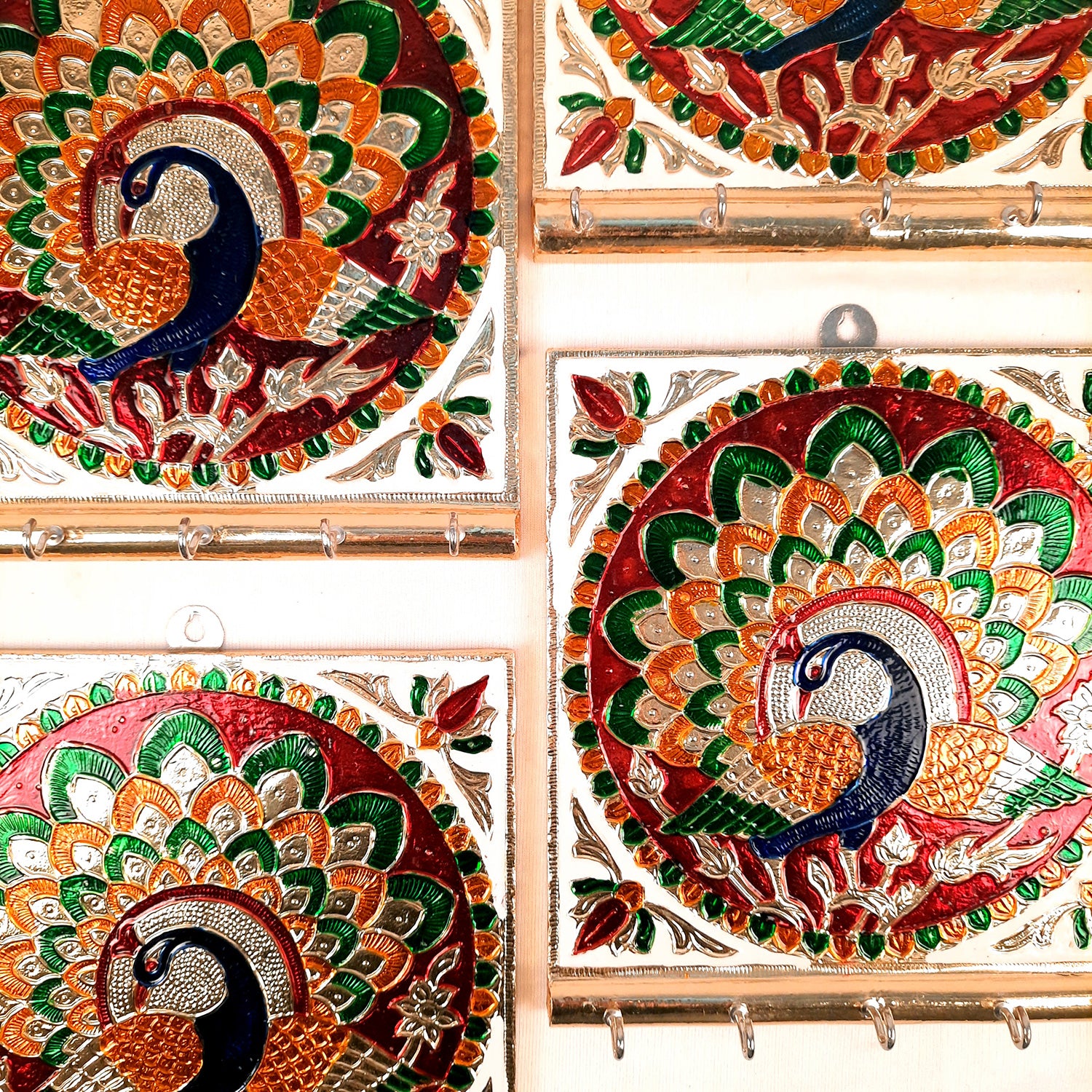 Key Holder Stands | Keys Hook Wall Hangers With Minakari Work| Keys Organizer - For Home, Entrance, Office Decor & Gifts - 5 Inch (4 Hooks) - Apkamart #Style_Pack of 4