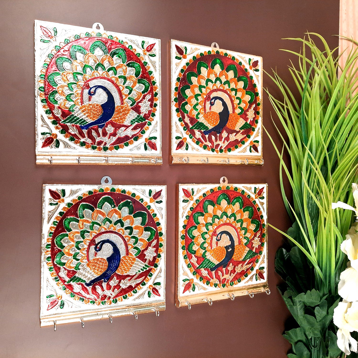 Key Holder Stands | Keys Hook Wall Hangers With Minakari Work| Keys Organizer - For Home, Entrance, Office Decor & Gifts - 5 Inch (4 Hooks) - Apkamart #Style_Pack of 4