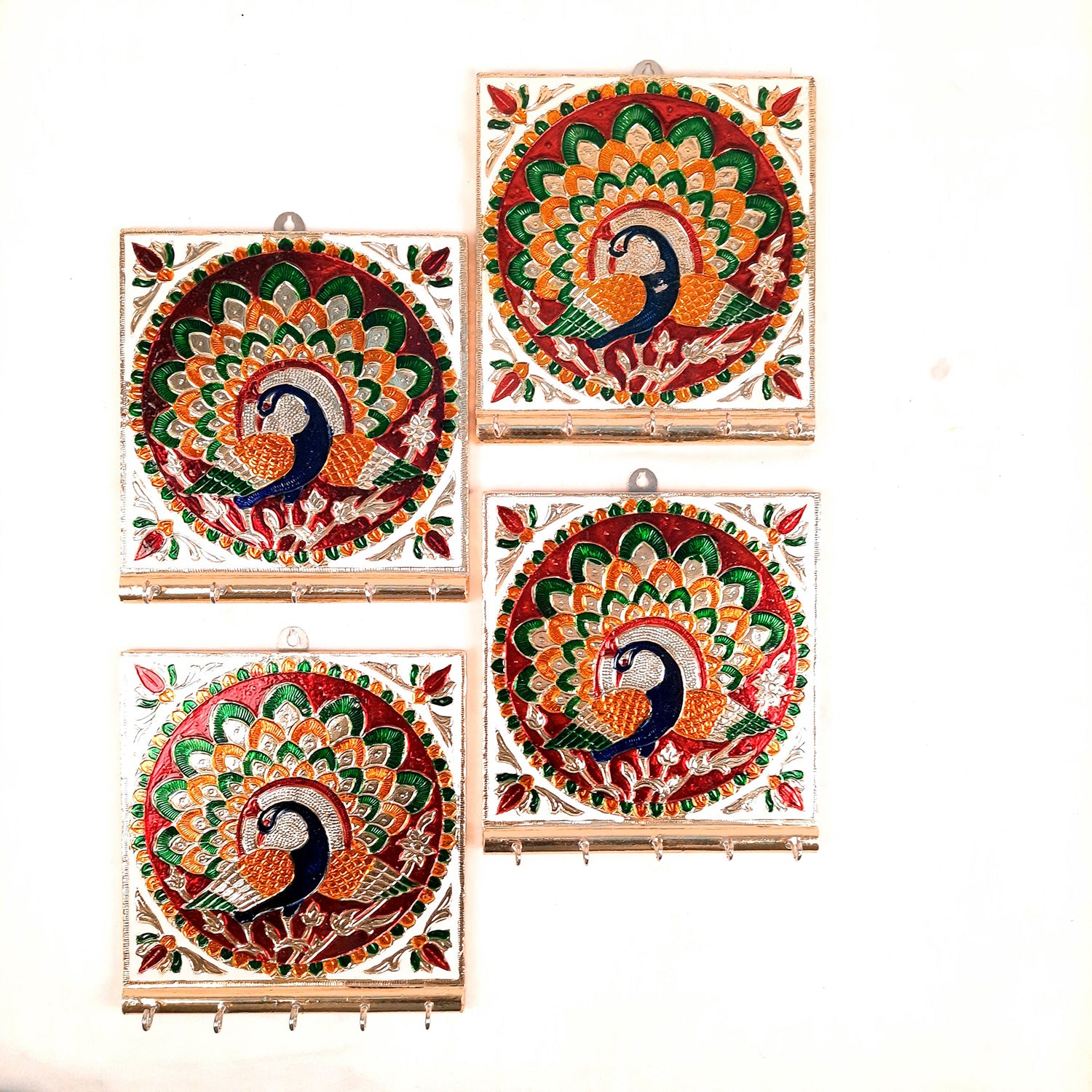 Key Holder Stands | Keys Hook Wall Hangers With Minakari Work| Keys Organizer - For Home, Entrance, Office Decor & Gifts - 5 Inch (4 Hooks) - Apkamart #Style_Pack of 4