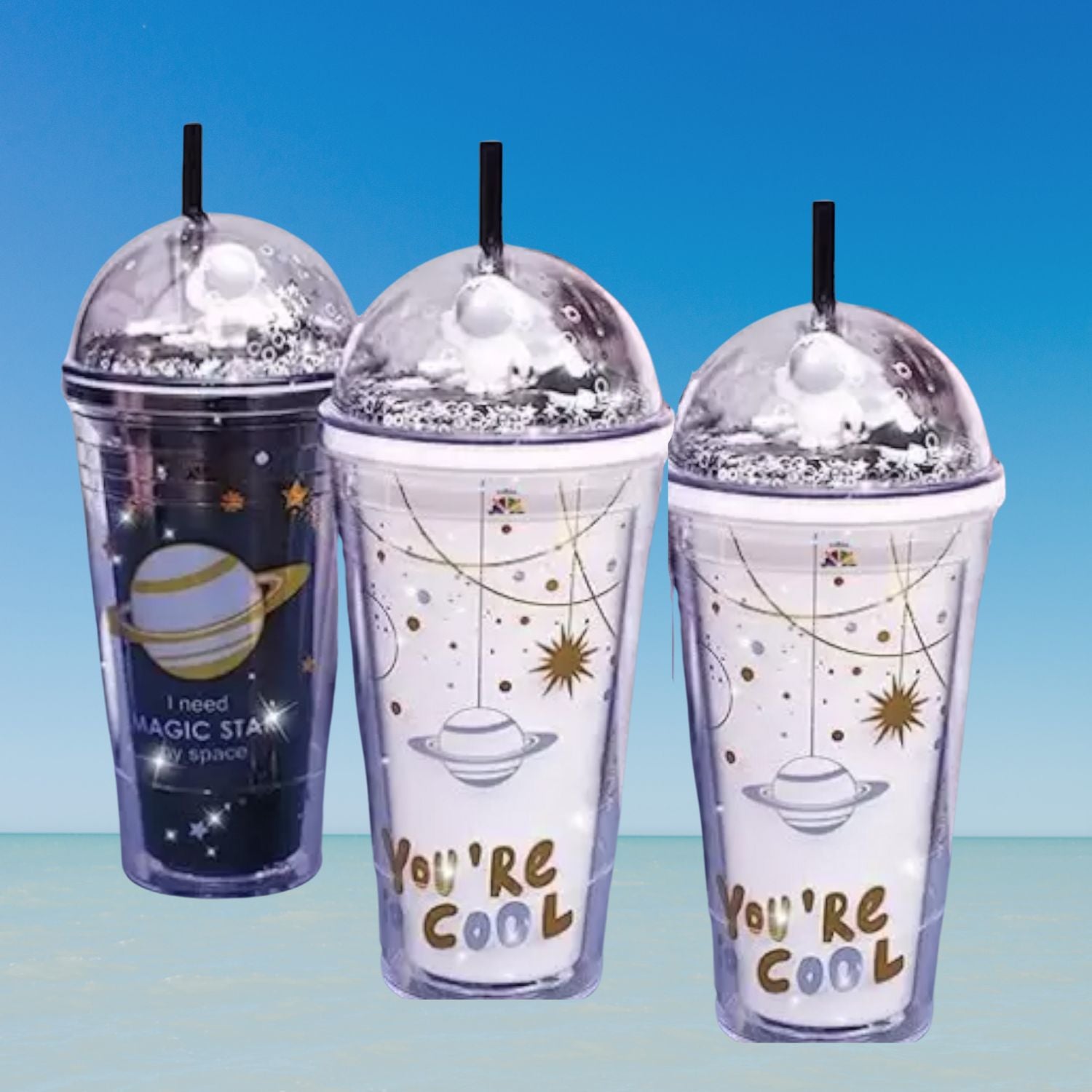 Sipper Bottler with Straw - Space Design | Kid's Cup / Tumbler with Lid | Water Bottle | Fruit Juice Mug for Kids - For Kids Birthday Gift & Return Gift - Apkamart #style_pack of 3