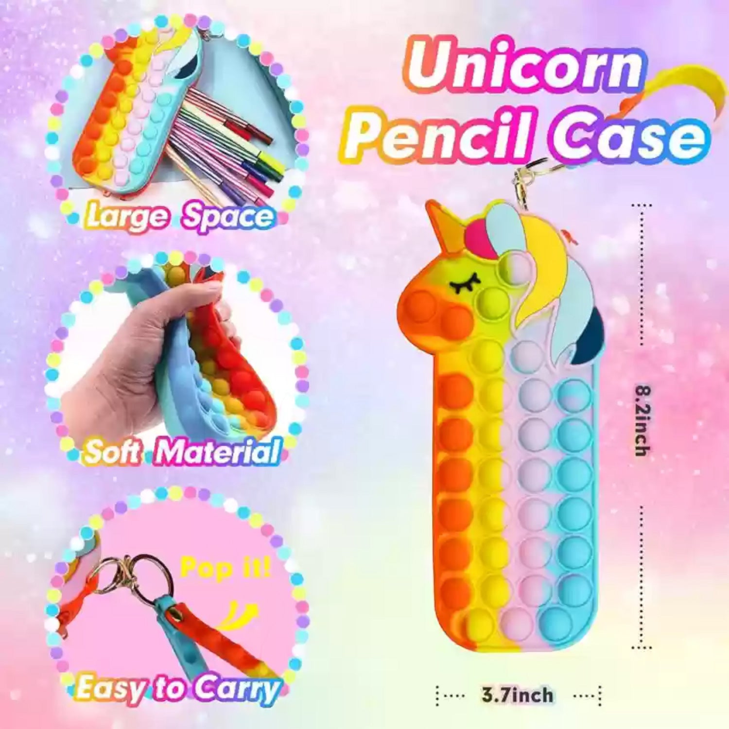 Pop It Pouch Unicorn | Pencil Box / Pen - Pencil Case | Pop It Toy | POP IT Bubble Pouch | Multifunctional Zipper Pouch - For School, College, Girls, Kids Birthday Gift & Return Gifts
