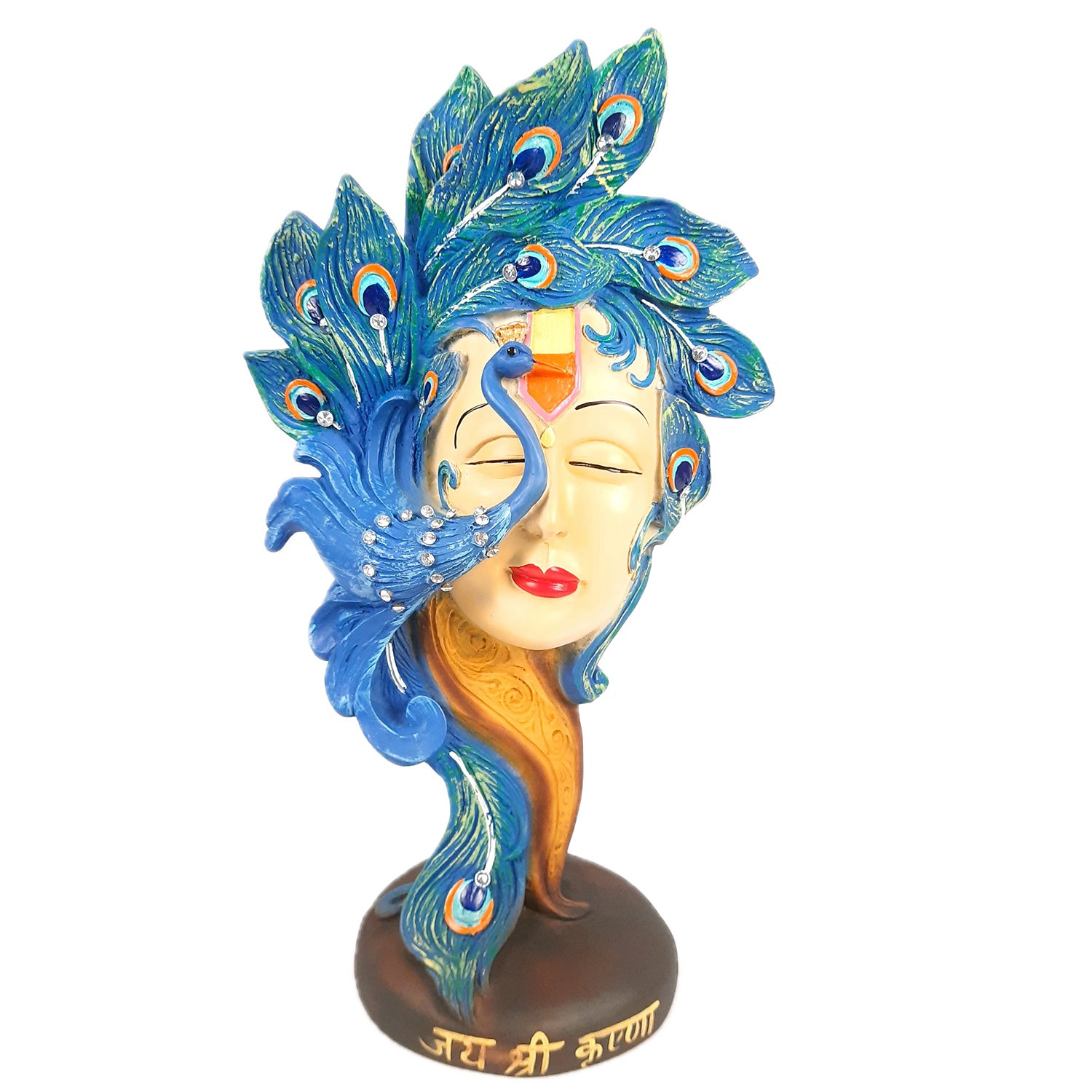 Krishan Idol With Peacock | Lord Krishna Murti | Decorative Krishna Statue Showpiece - for Home, Puja Room, Table Decor, Living room, Office Desk & Gift - 19 Inch -Apkamart