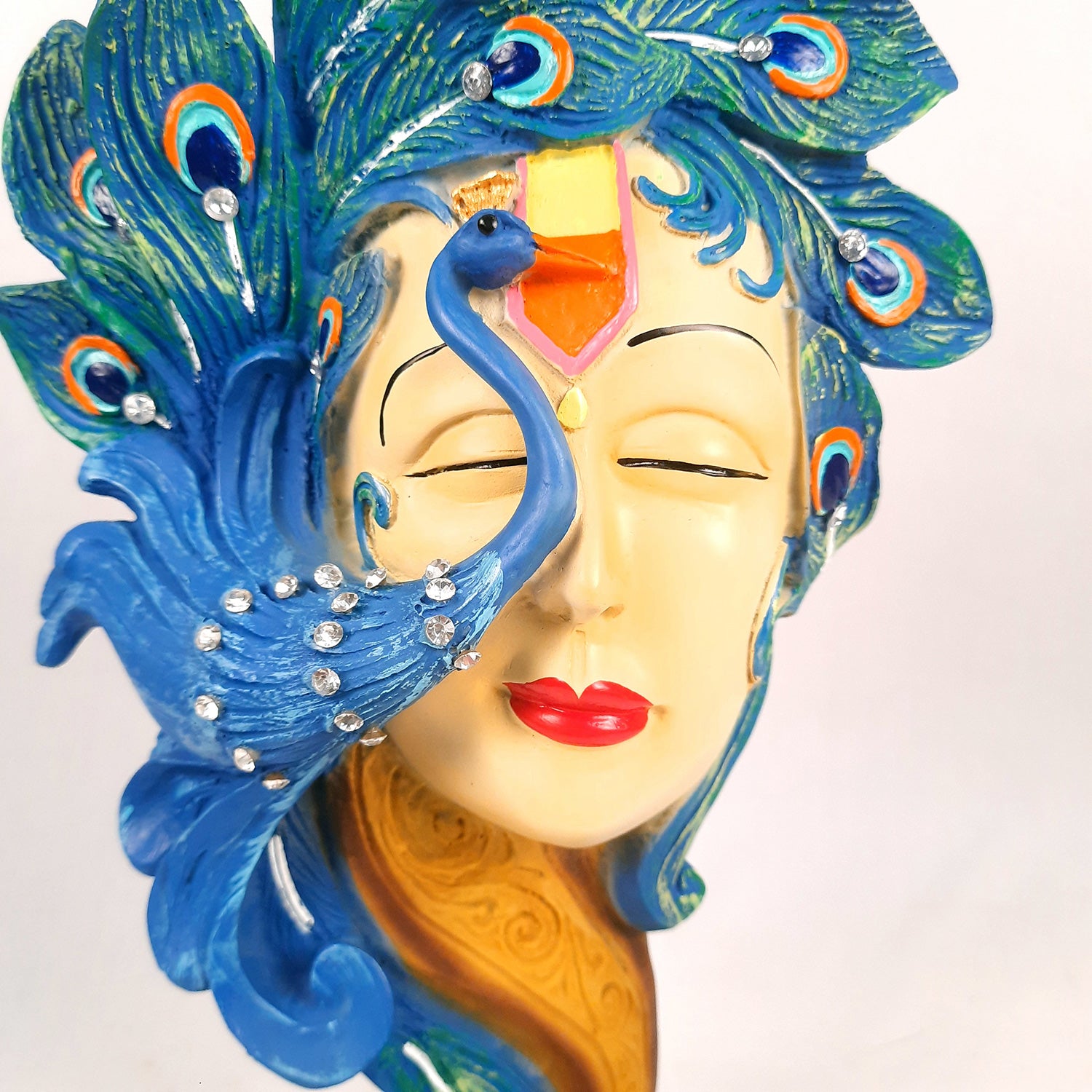 Krishan Idol With Peacock | Lord Krishna Murti | Decorative Krishna Statue Showpiece - for Home, Puja Room, Table Decor, Living room, Office Desk & Gift - 19 Inch -Apkamart