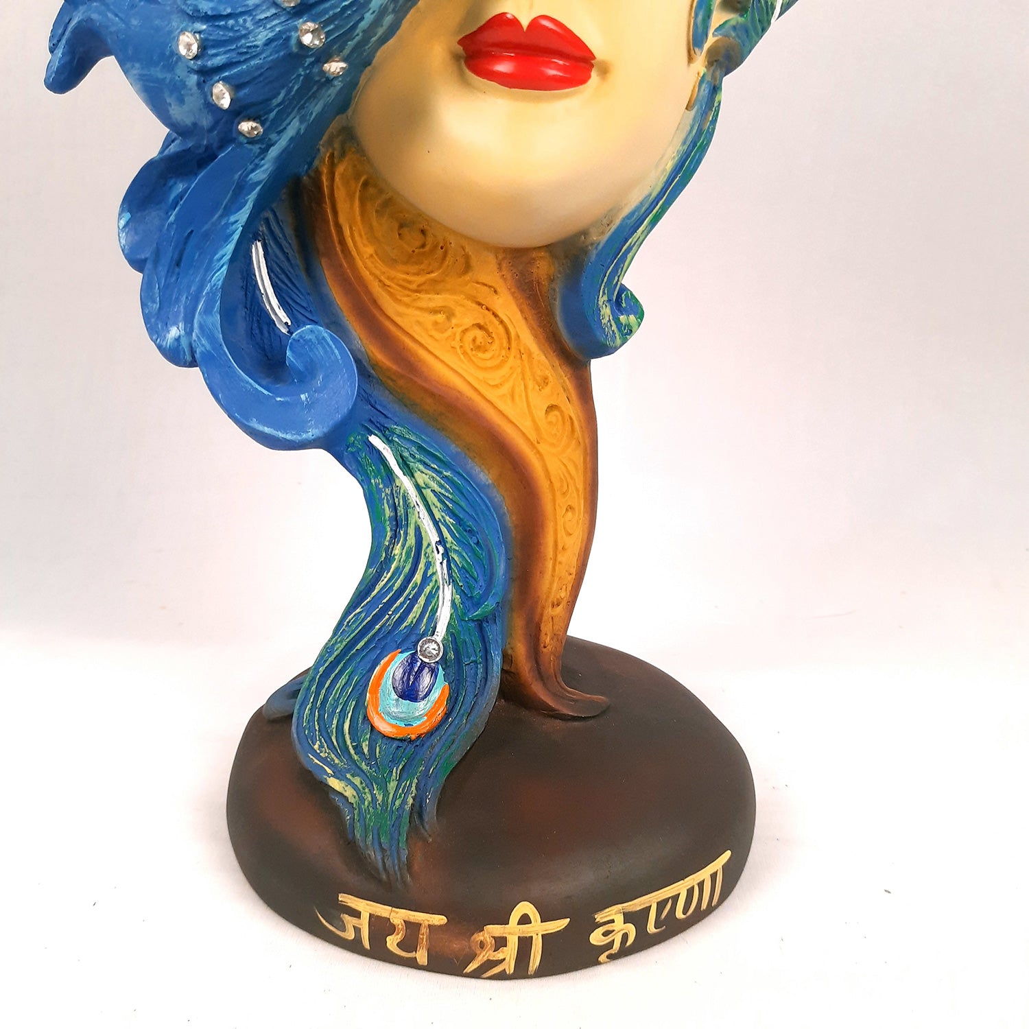 Krishan Idol With Peacock | Lord Krishna Murti | Decorative Krishna Statue Showpiece - for Home, Puja Room, Table Decor, Living room, Office Desk & Gift - 19 Inch -Apkamart
