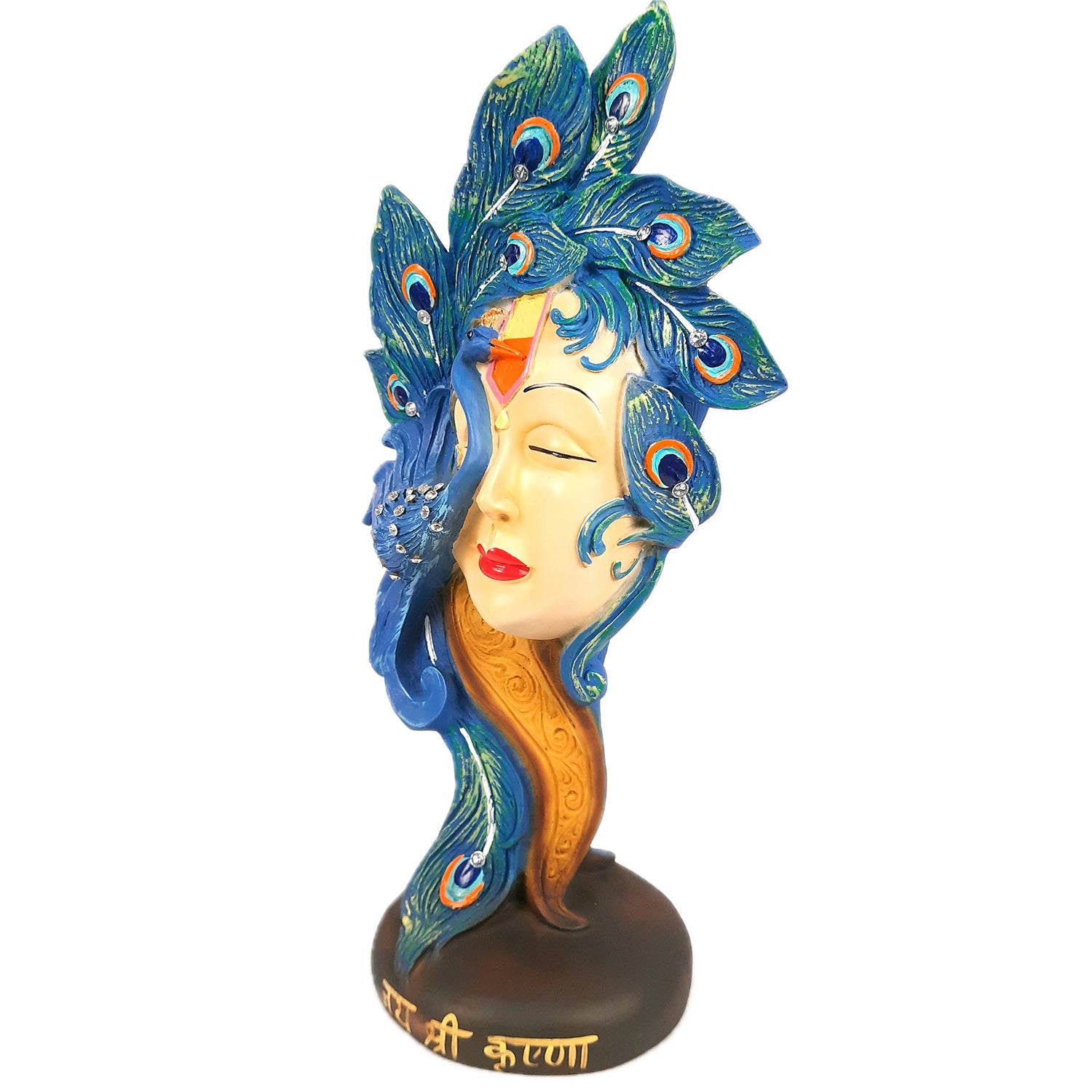 Krishan Idol With Peacock | Lord Krishna Murti | Decorative Krishna Statue Showpiece - for Home, Puja Room, Table Decor, Living room, Office Desk & Gift - 19 Inch -Apkamart