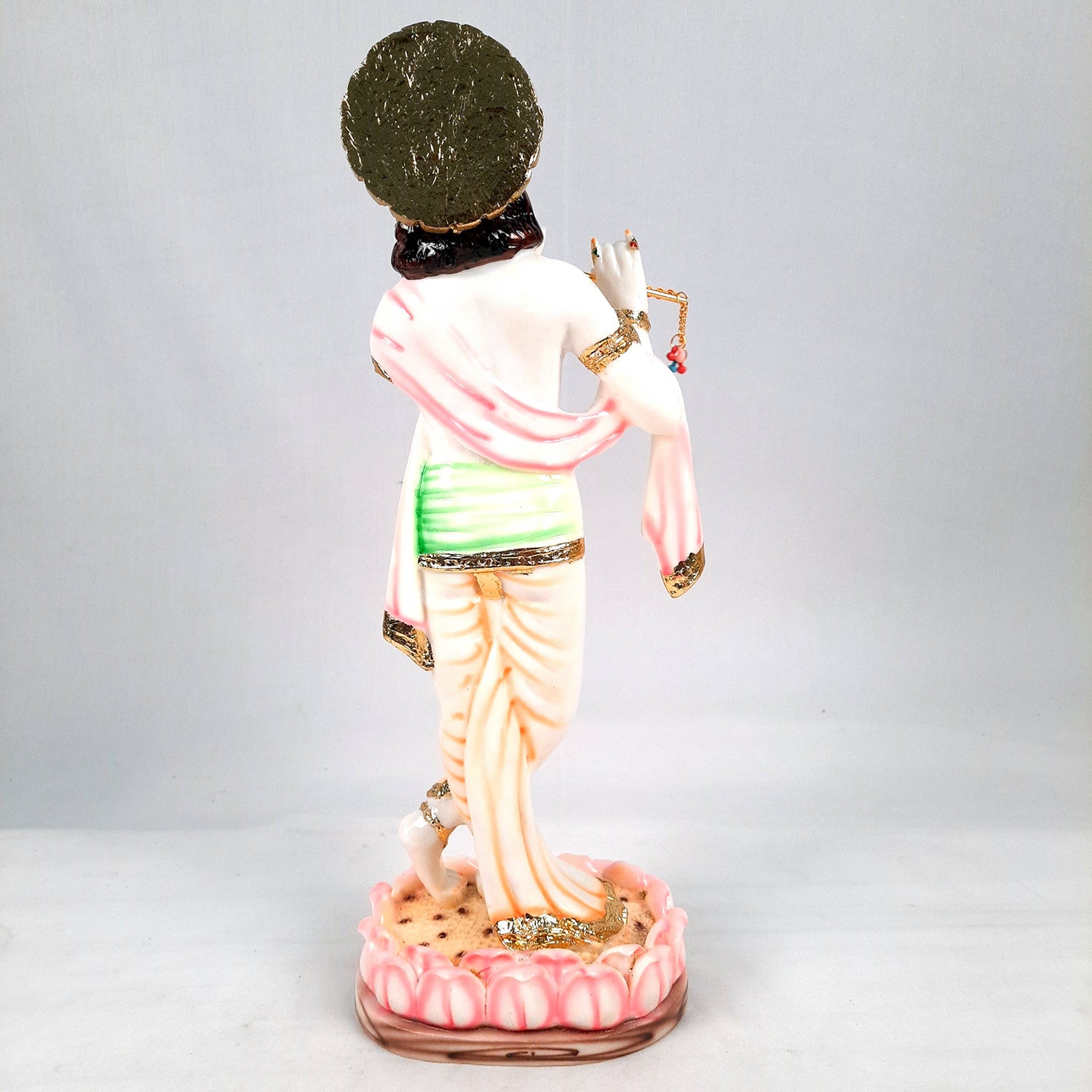 Krishna Idol Statue - Marble Look | Krishna Playing Bansuri Big Murti - for Home Decor, Living Room, Temple, Pooja, Table, Office & Gifts - 16 Inch - apkamart