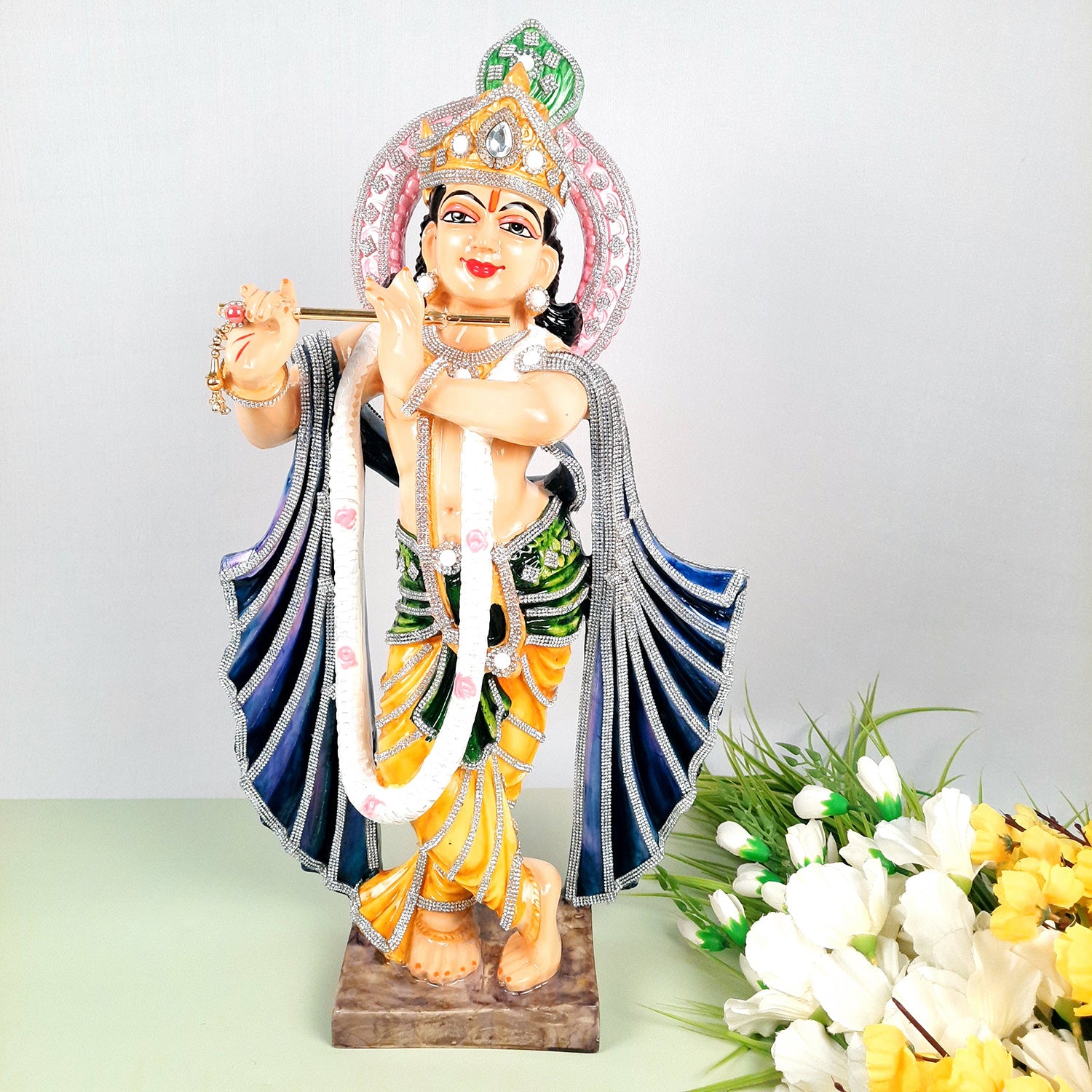 Krishna Idol Statue Big | Krishna Playing Bansuri Murti - for Home Decor, Living Room, Mandir, Temple, Pooja, Table, Office & Gifts - 22 Inch - apkamart