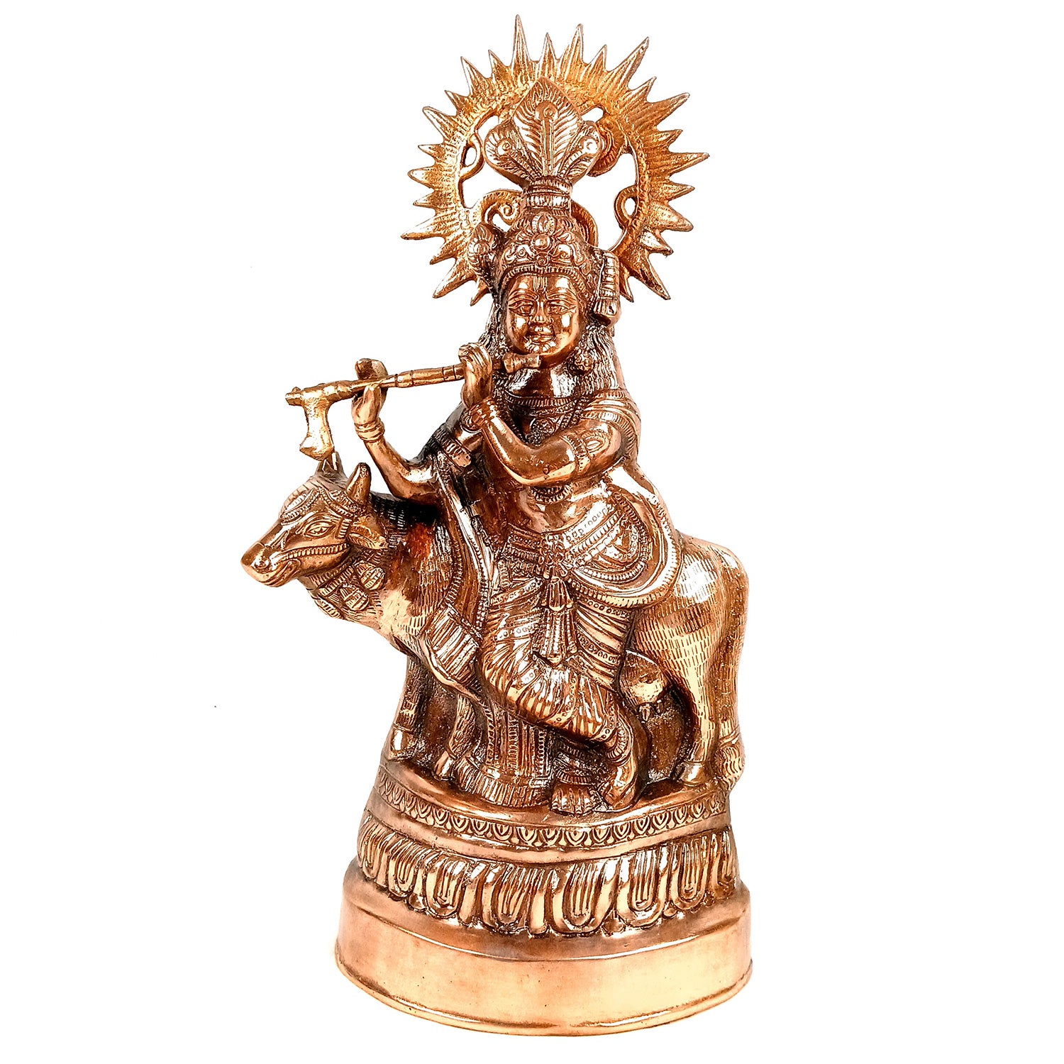Krishna Statue | Shri Krishna With Cow Idol Murti - for Home, Table, Living Room, Office, Puja , Entrance Decoration & Gifts - 22 Inch - Apkamart