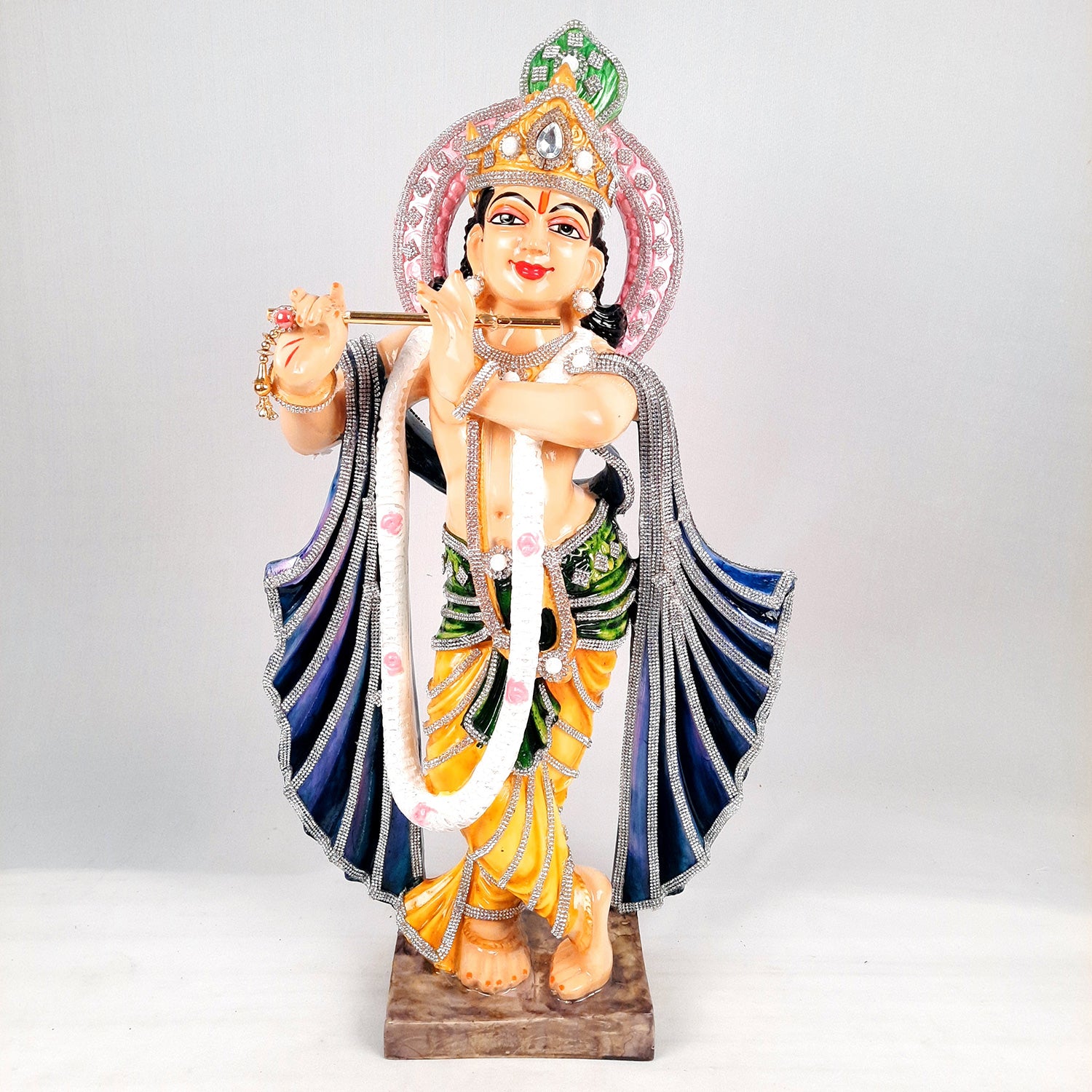 Krishna Idol Statue Big | Krishna Playing Bansuri Murti - for Home Decor, Living Room, Mandir, Temple, Pooja, Table, Office & Gifts - 22 Inch - apkamart