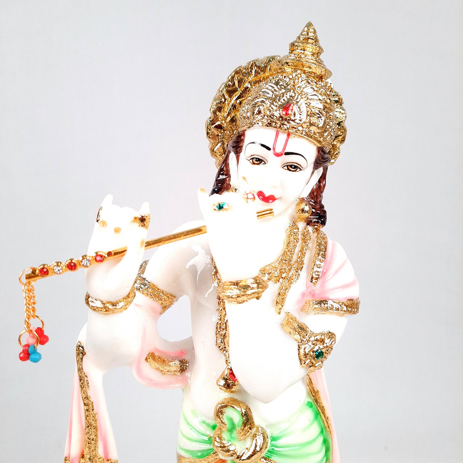 Krishna Idol Statue - Marble Look | Krishna Playing Bansuri Big Murti - for Home Decor, Living Room, Temple, Pooja, Table, Office & Gifts - 16 Inch - apkamart