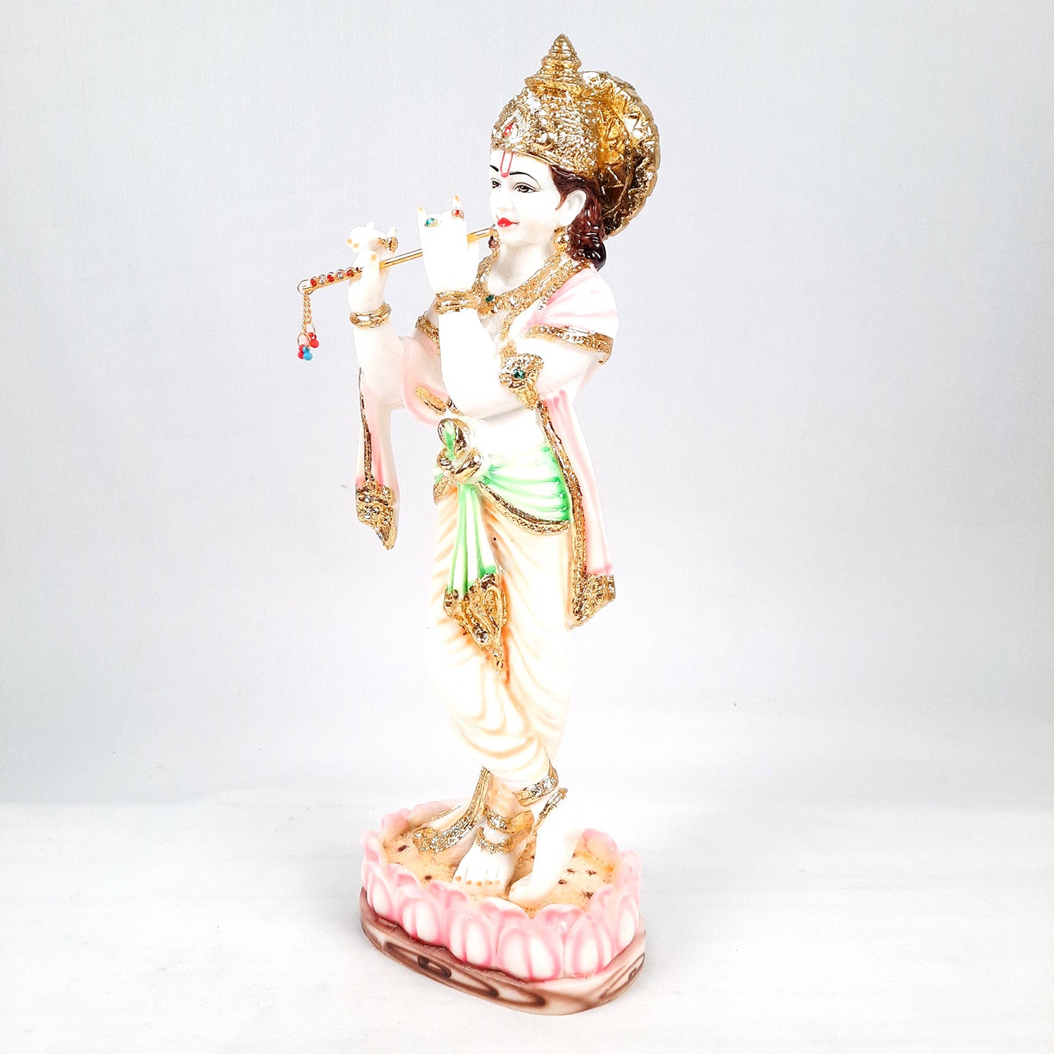 Krishna Idol Statue - Marble Look | Krishna Playing Bansuri Big Murti - for Home Decor, Living Room, Temple, Pooja, Table, Office & Gifts - 16 Inch - apkamart