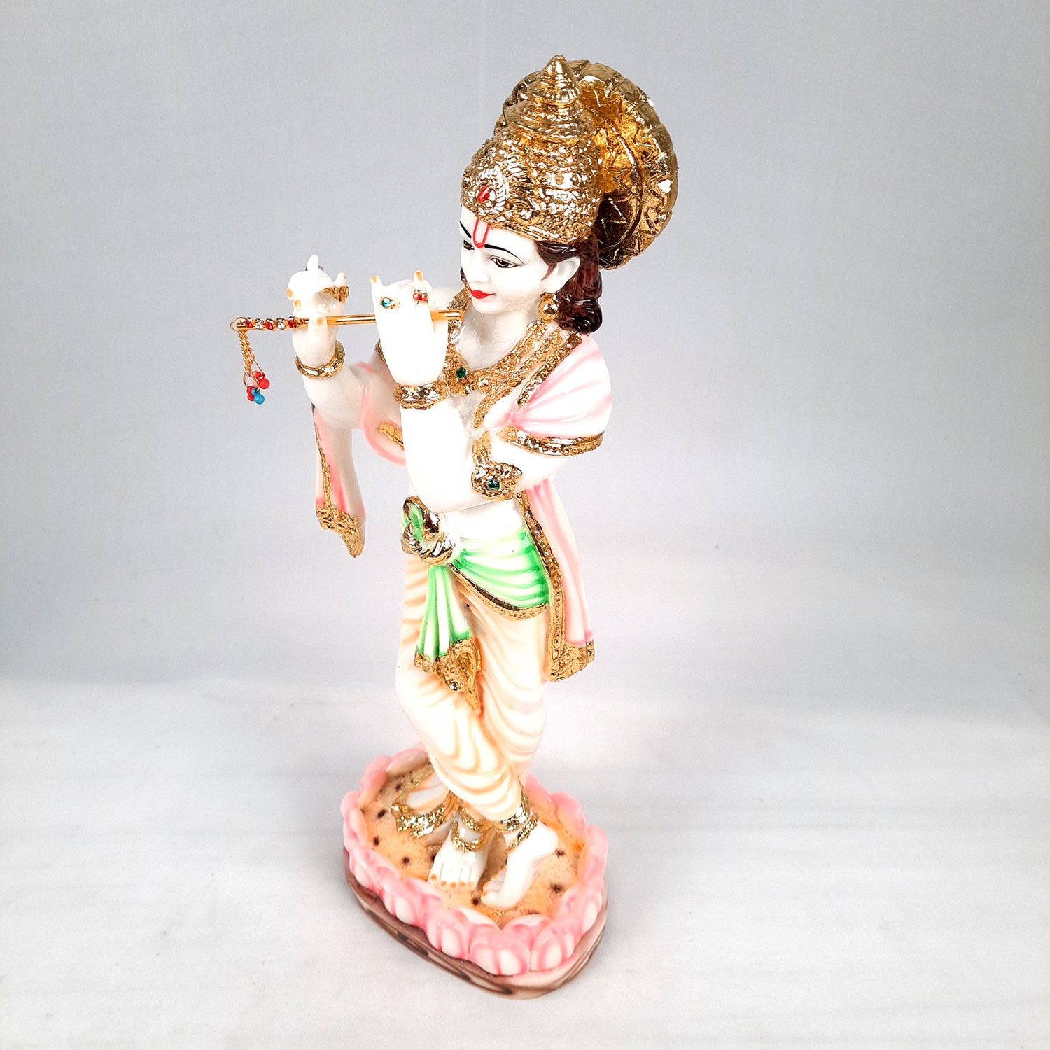 Krishna Idol Statue - Marble Look | Krishna Playing Bansuri Big Murti - for Home Decor, Living Room, Temple, Pooja, Table, Office & Gifts - 16 Inch - apkamart