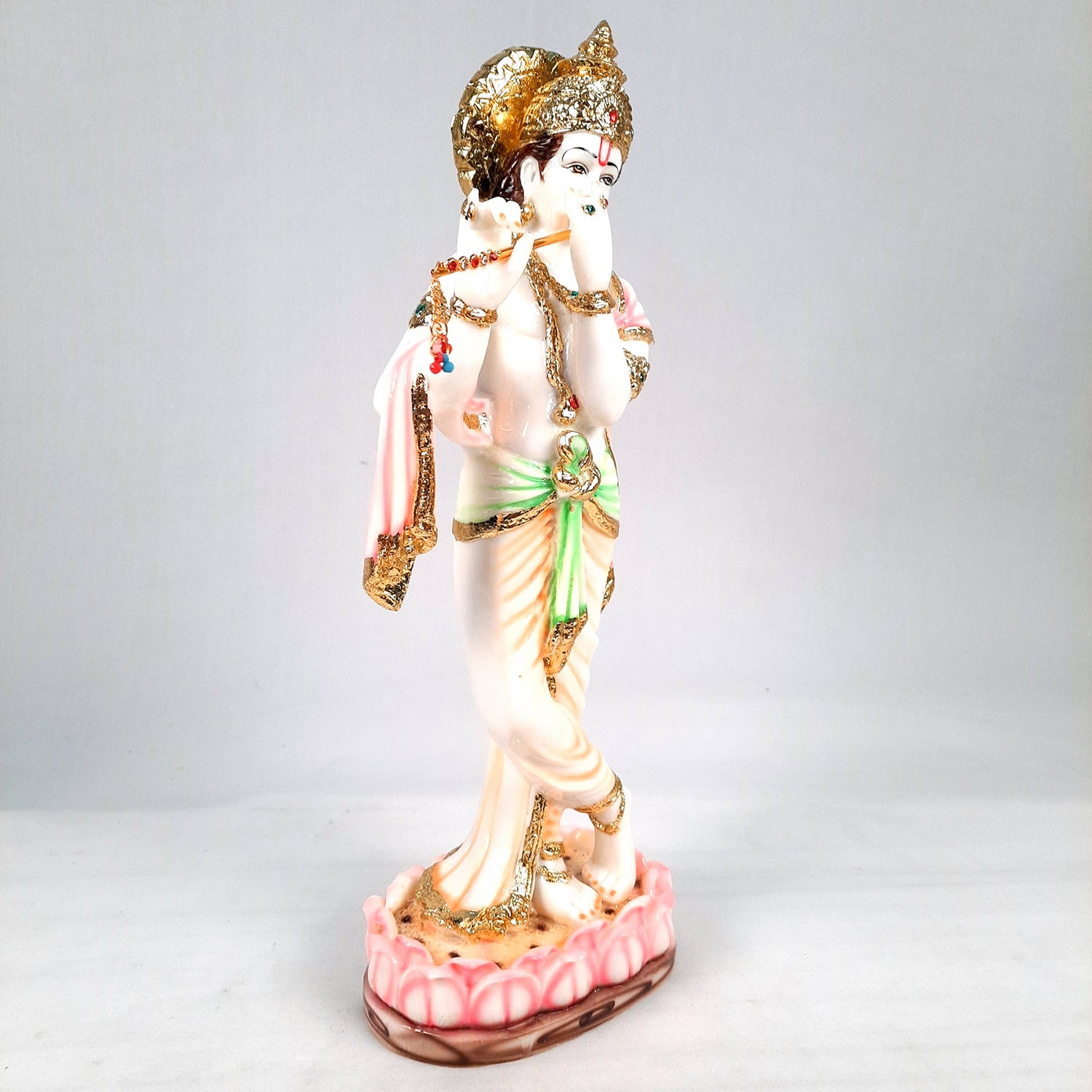 Krishna Idol Statue - Marble Look | Krishna Playing Bansuri Big Murti - for Home Decor, Living Room, Temple, Pooja, Table, Office & Gifts - 16 Inch - apkamart