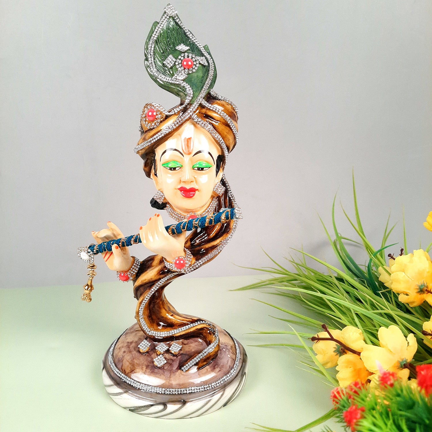 Krishna Idol | Lord Krishna Face Statue Showpiece -for Home, Puja Room, Table Decor, Living Room, Office Desk & Gift - 13 inch - apkamart #Style_Design 1