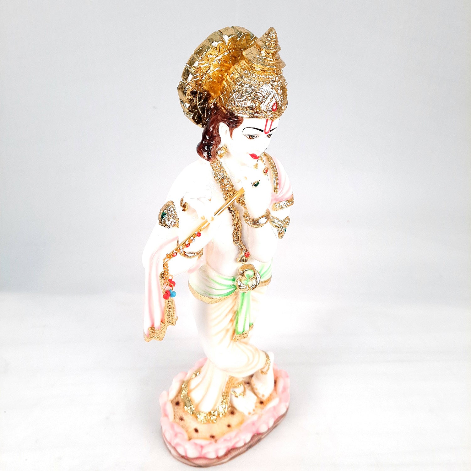 Krishna Idol Statue - Marble Look | Krishna Playing Bansuri Big Murti - for Home Decor, Living Room, Temple, Pooja, Table, Office & Gifts - 16 Inch - apkamart