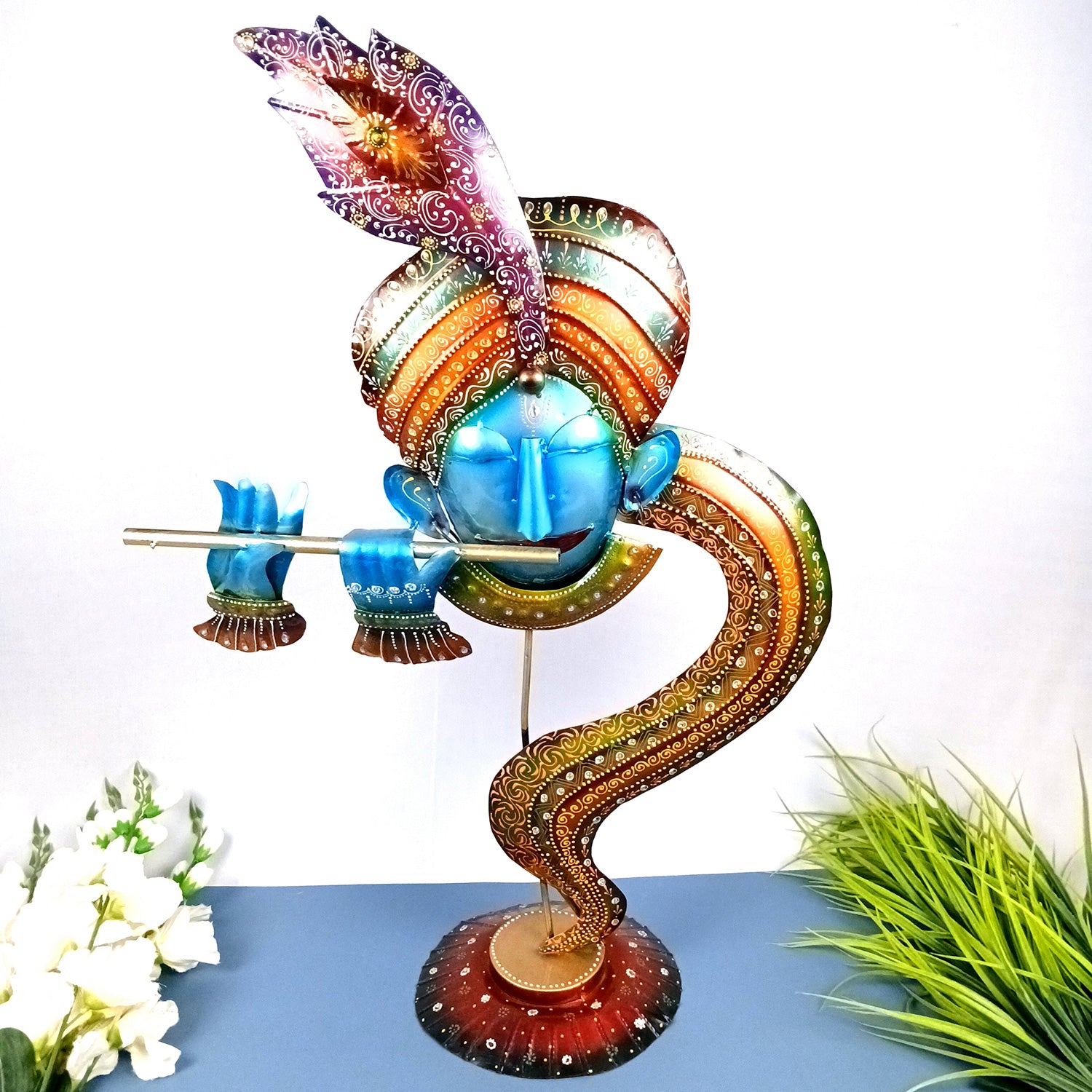 Krishna Idol | Big Lord Krishna Statue | Decorative Krishna Face Murti Showpiece -for Home, Puja Room, Table Decor, Living Room, Office Desk & Gift - apkamart
